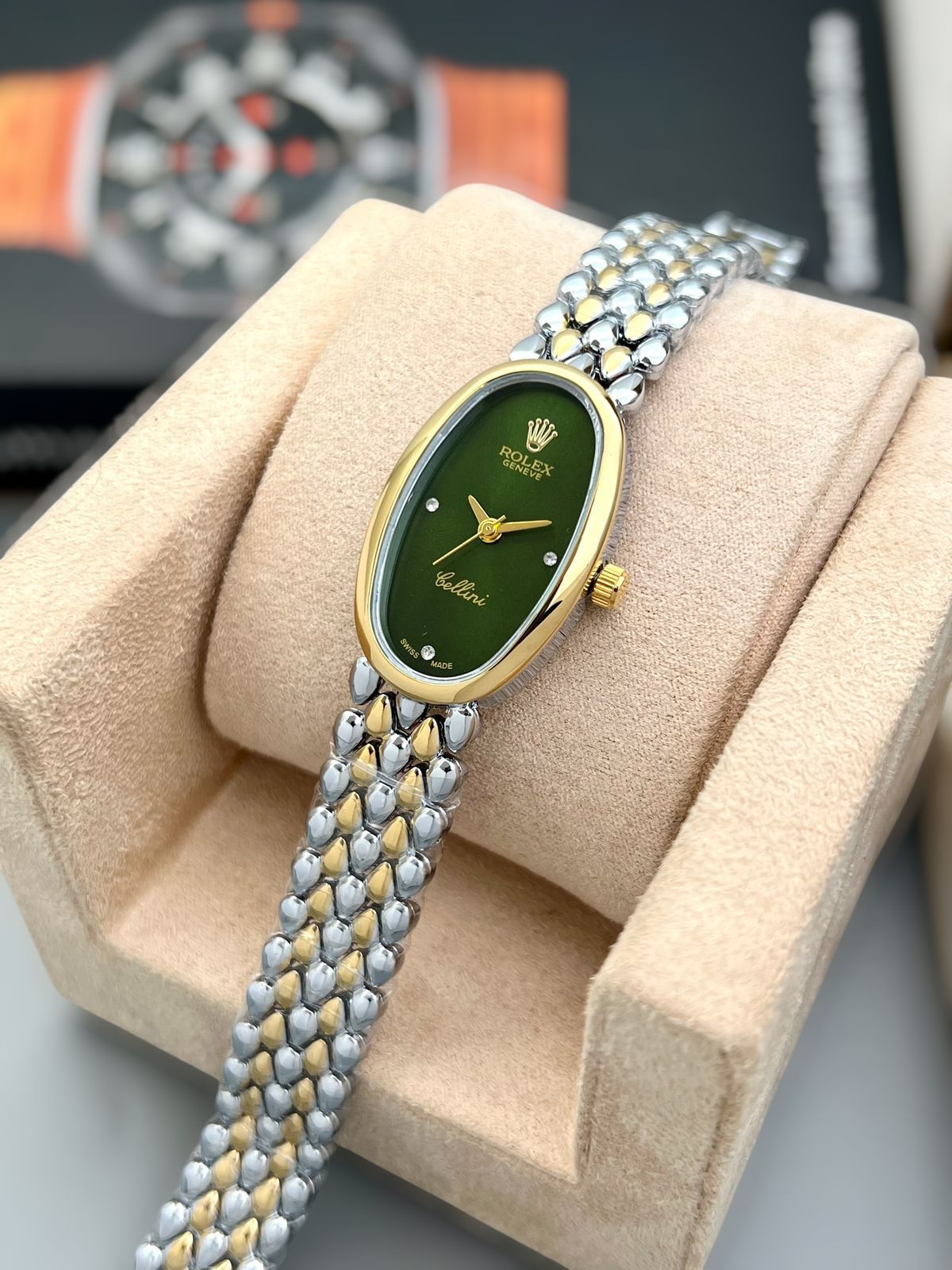 Buy First Copy Rolex Cellini Oval Stainless Steel 33mm Swiss Quartz Movement Ladies Watch - Master Quality 7A Mirror at Lowest Price Online India