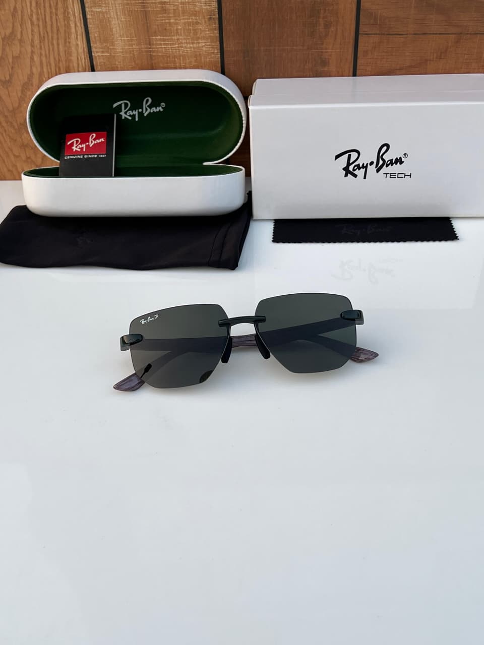 Buy First Copy Ray-Ban Tech Rimless Square Unisex Sunglasses - Master Quality 7A Mirror at Lowest Price Online India