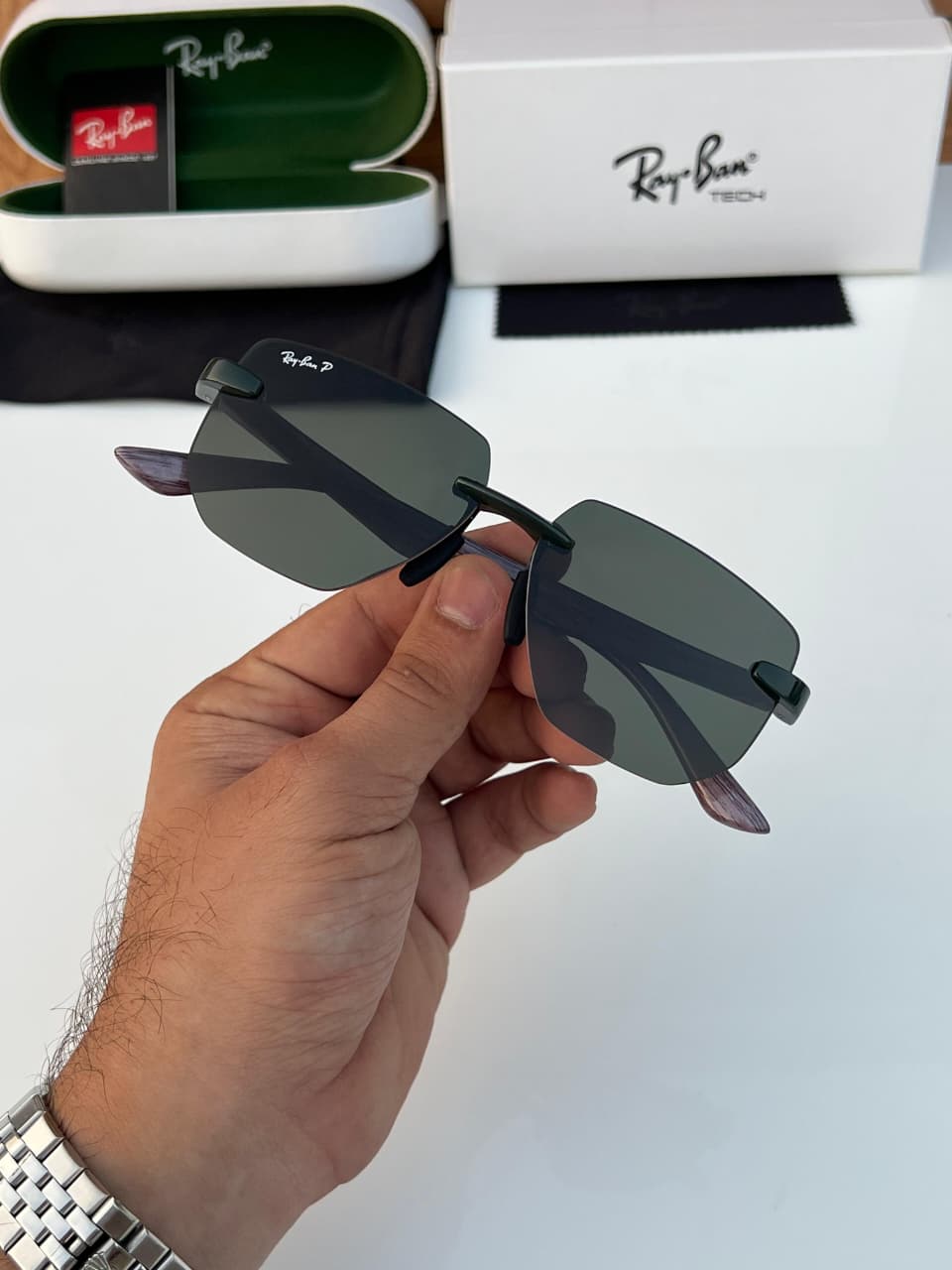 Buy First Copy Ray-Ban Tech Rimless Square Unisex Sunglasses - Master Quality 7A Mirror at Lowest Price Online India