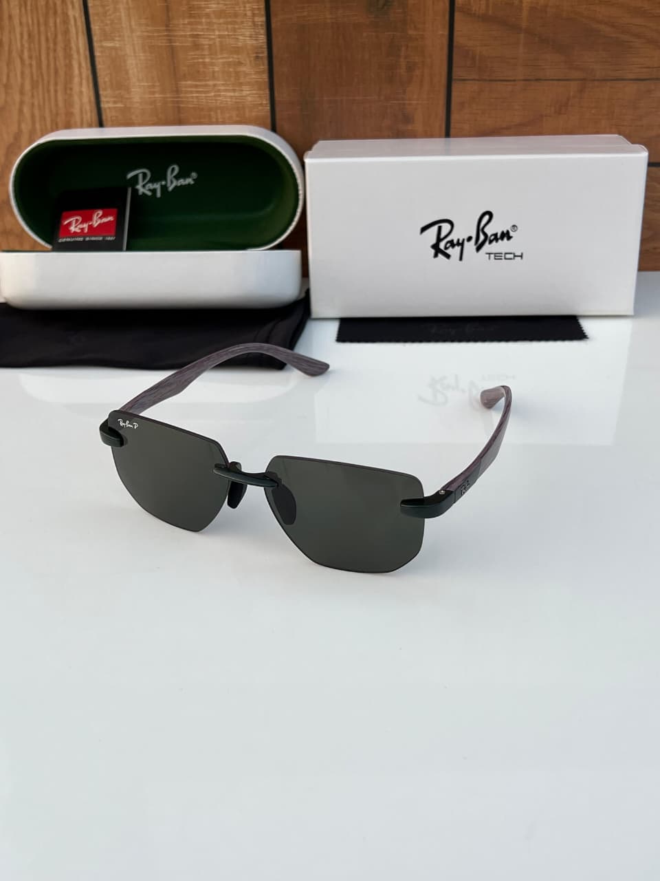 Buy First Copy Ray-Ban Tech Rimless Square Unisex Sunglasses - Master Quality 7A Mirror at Lowest Price Online India