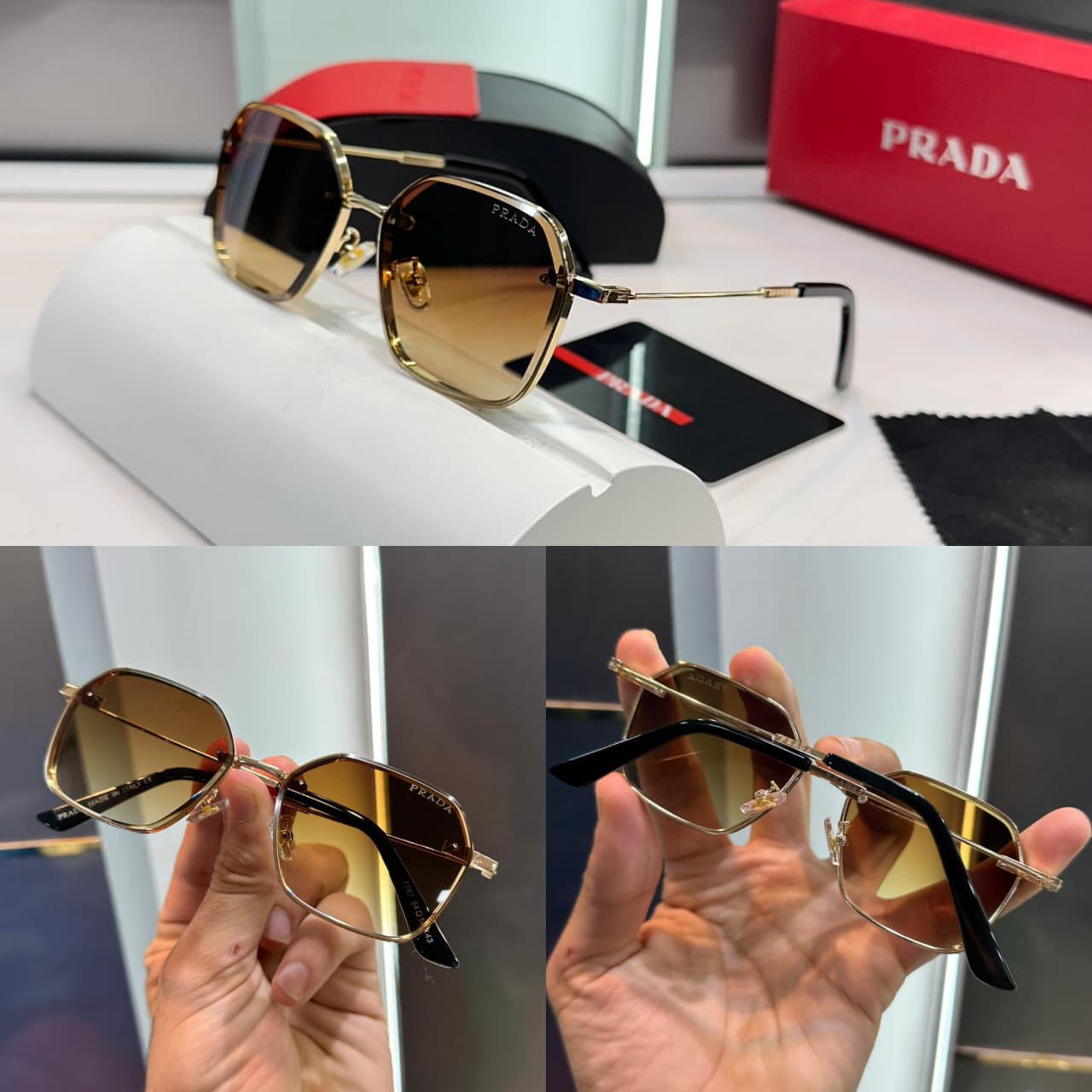 Buy First Copy Prada Geometric Gold-Brown Unisex Sunglasses - Master Quality 7A Mirror at Lowest Price Online India