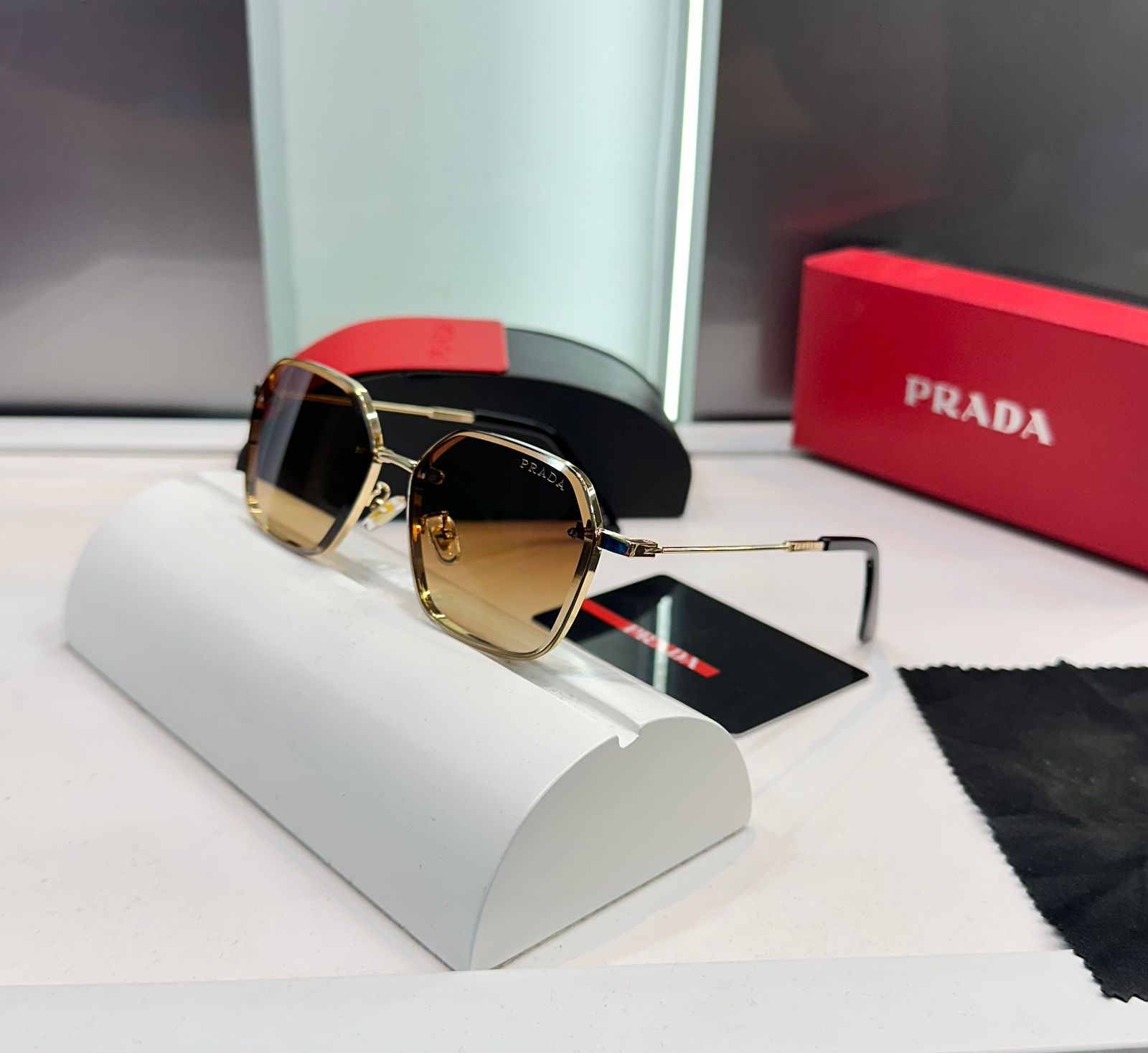 Buy First Copy Prada Geometric Gold-Brown Unisex Sunglasses - Master Quality 7A Mirror at Lowest Price Online India