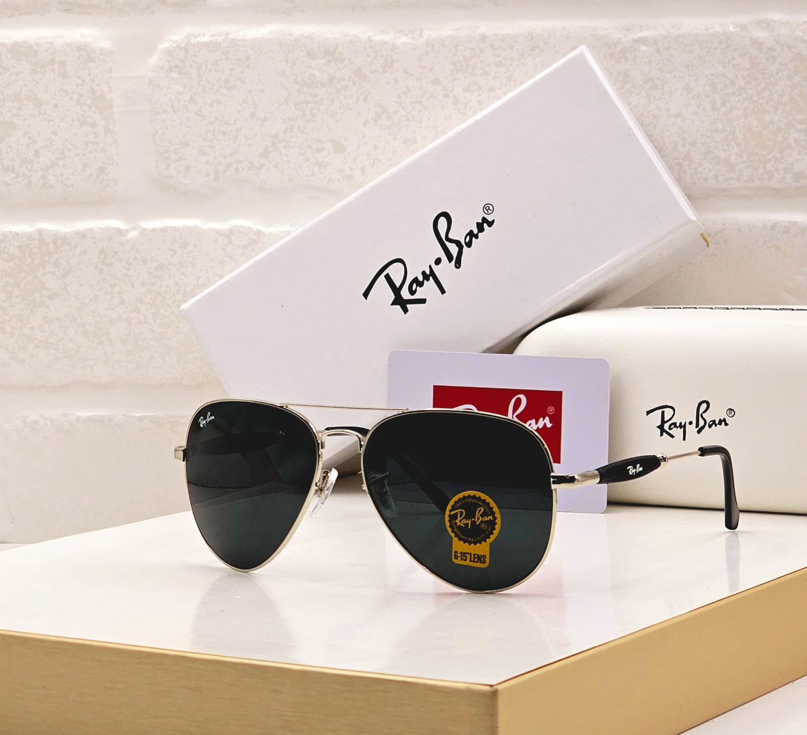 Buy First Copy Ray-Ban Aviator Men's Sunglasses – side view showing authentic design. Cash on Delivery available, Free shipping across India, Pan India delivery, UV400 protection lenses
