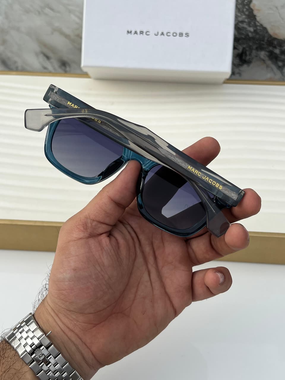 Buy First Copy Marc Jacobs Blue Transparent Square Unisex Sunglasses - Master Quality 7A Mirror at Lowest Price Online India