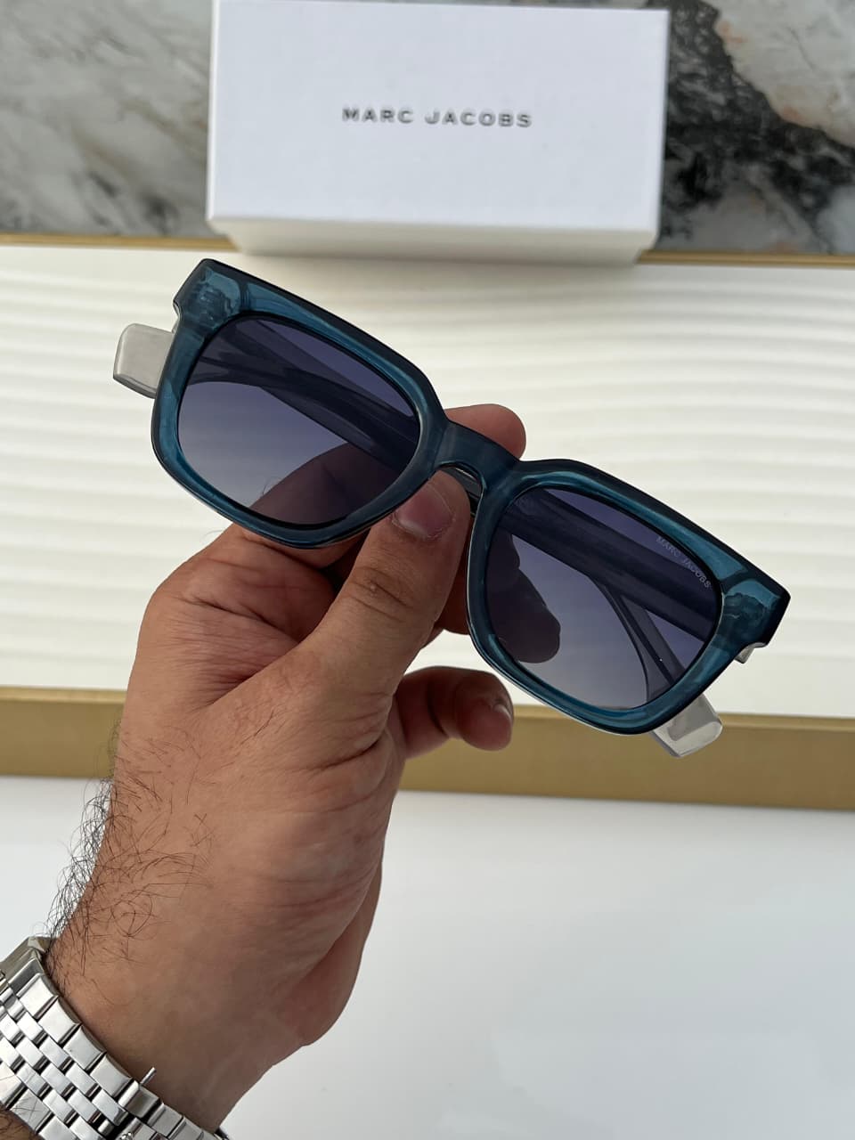 Buy First Copy Marc Jacobs Blue Transparent Square Unisex Sunglasses - Master Quality 7A Mirror at Lowest Price Online India
