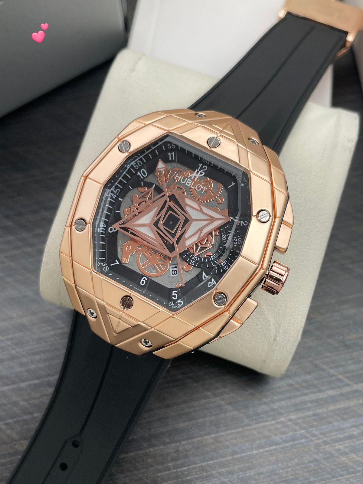 Buy First Copy Hublot Big Bang Sang Bleu II Rose Gold Black Geometric Skeleton Quartz Machine Men’s Watch - Master Quality 7A Mirror at Lowest Price Online India