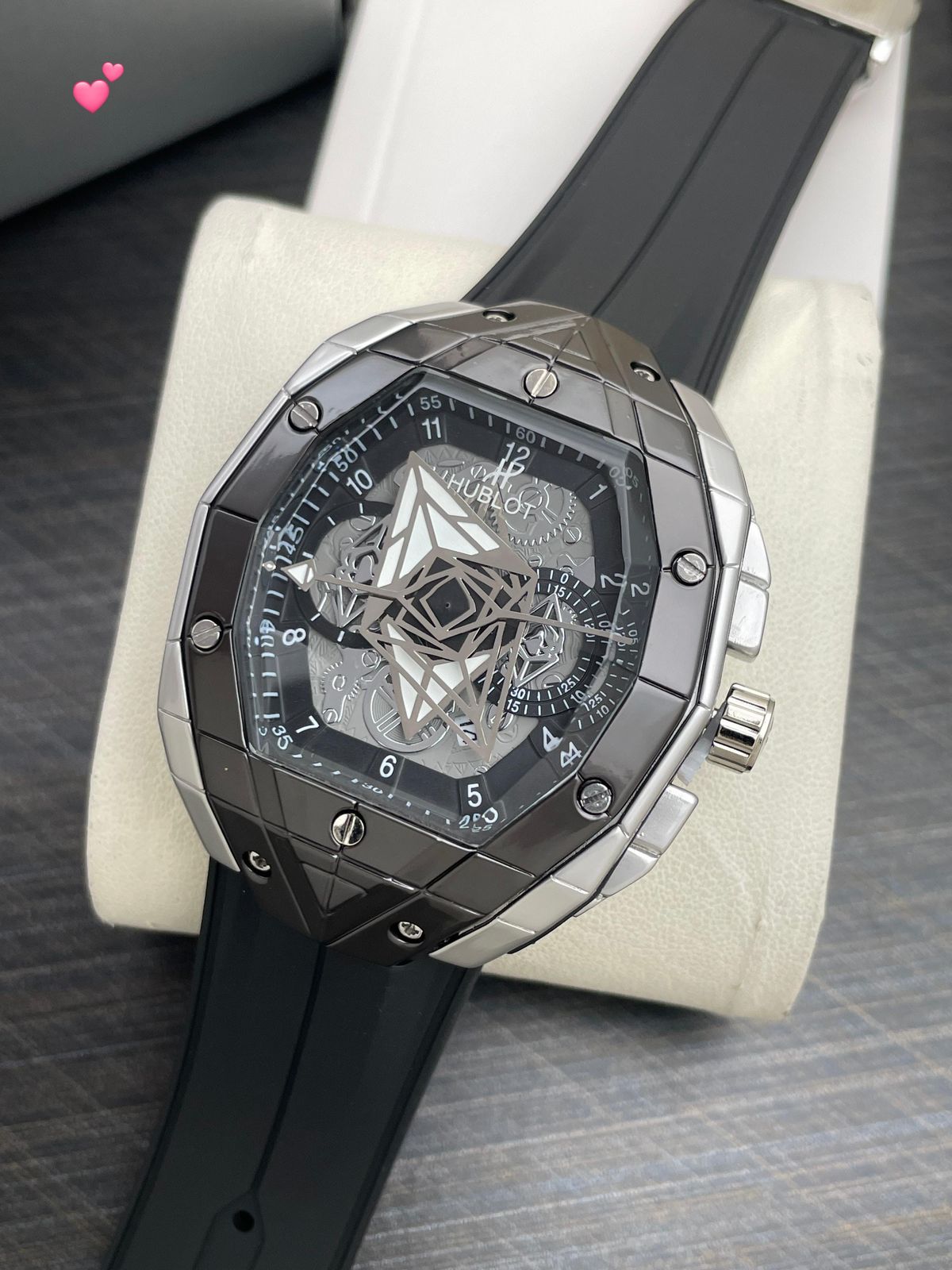 Buy First Copy Hublot Big Bang Sang Bleu II Rose Gold Black Geometric Skeleton Quartz Machine Men’s Watch - Master Quality 7A Mirror at Lowest Price Online India