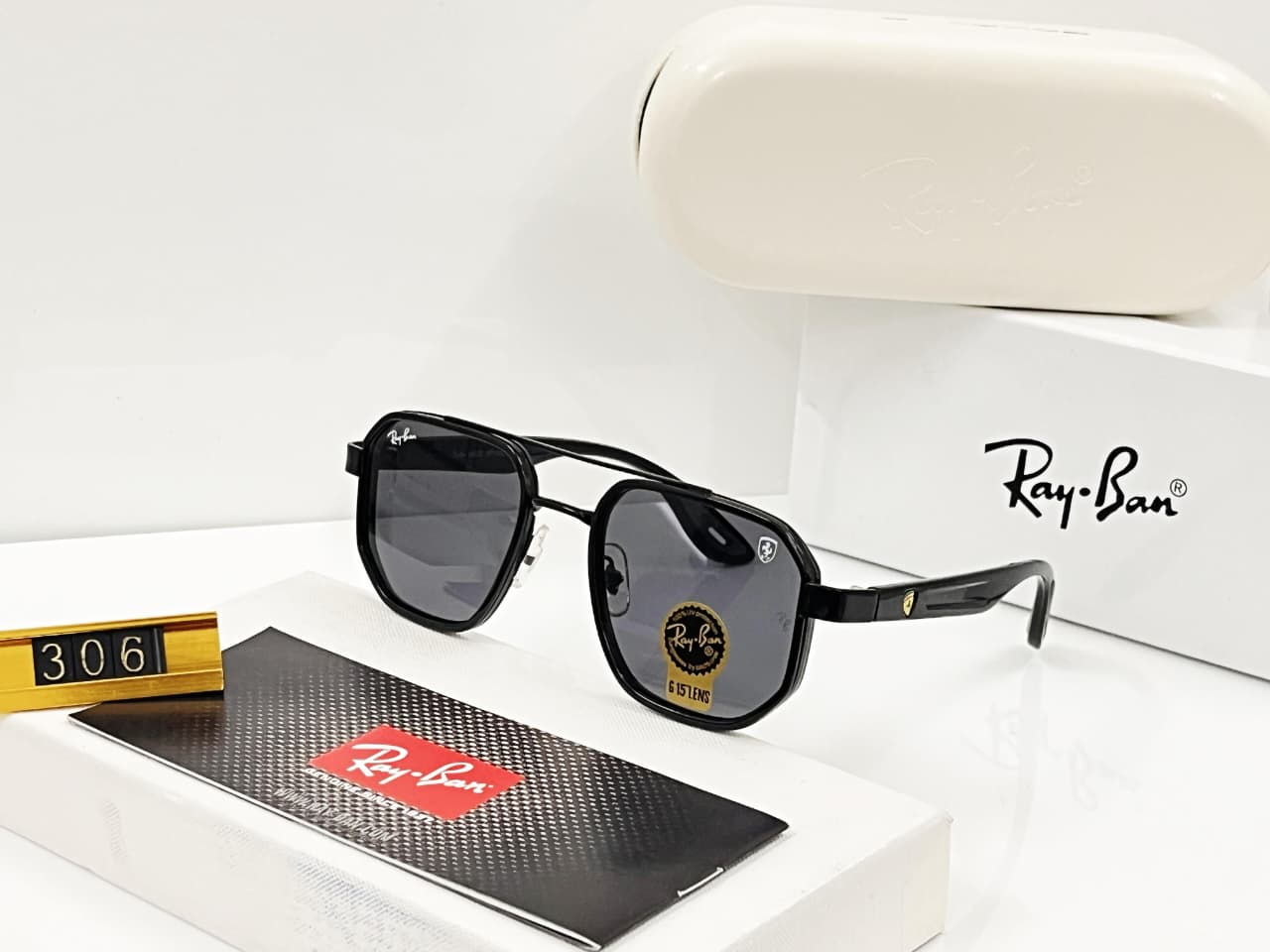 Buy First Copy Ray-Ban Men's Flat-Top Sunglasses – packaging showing authentic design. Cash on Delivery available, Free shipping across India, Pan India delivery, UV400 protection lenses