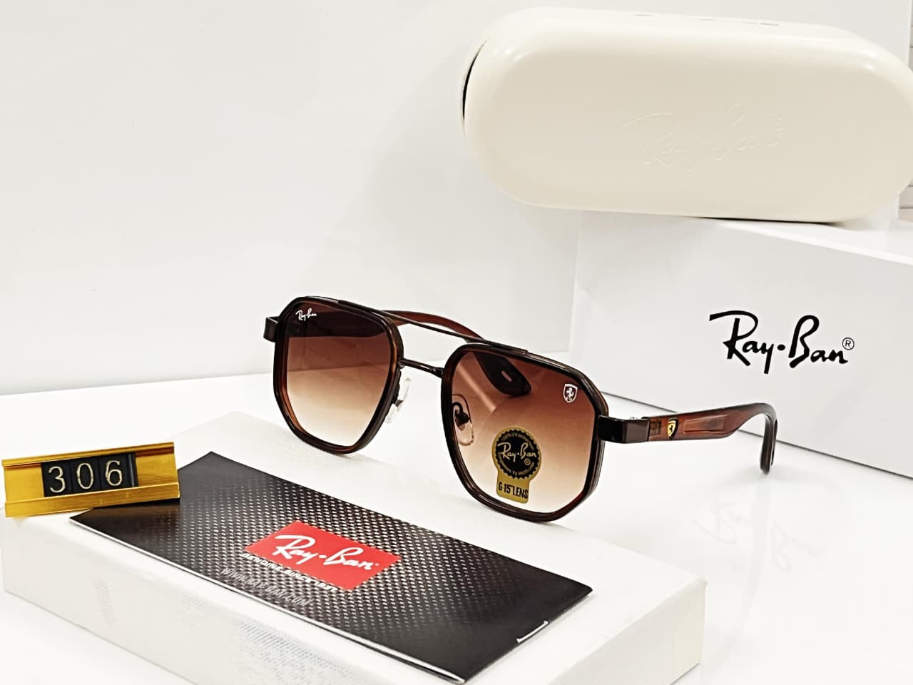 Buy First Copy Ray-Ban Men's Flat-Top Sunglasses – back view showing authentic design. Cash on Delivery available, Free shipping across India, Pan India delivery, UV400 protection lenses