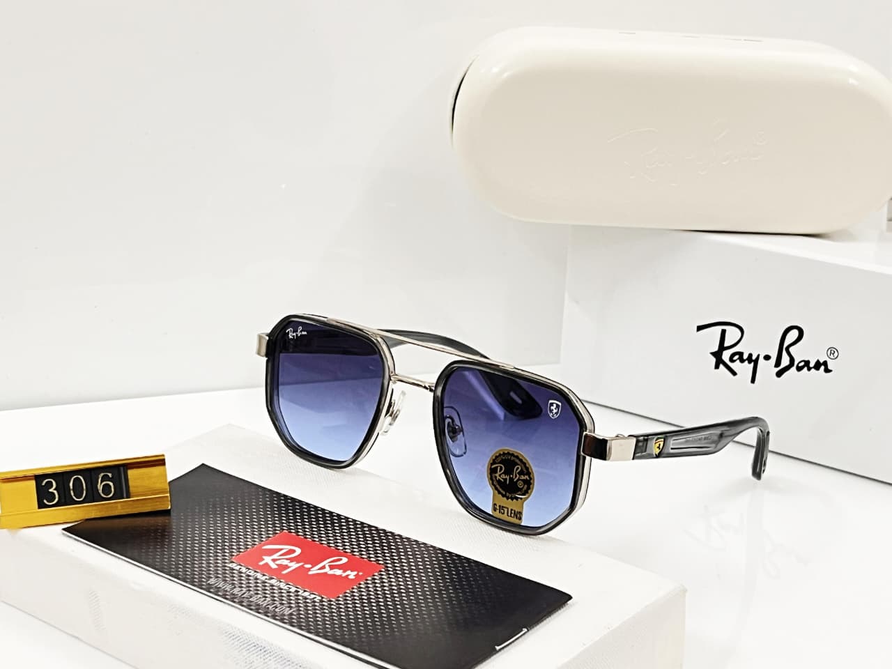 Buy First Copy Ray-Ban Men's Flat-Top Sunglasses – close-up showing authentic design. Cash on Delivery available, Free shipping across India, Pan India delivery, UV400 protection lenses