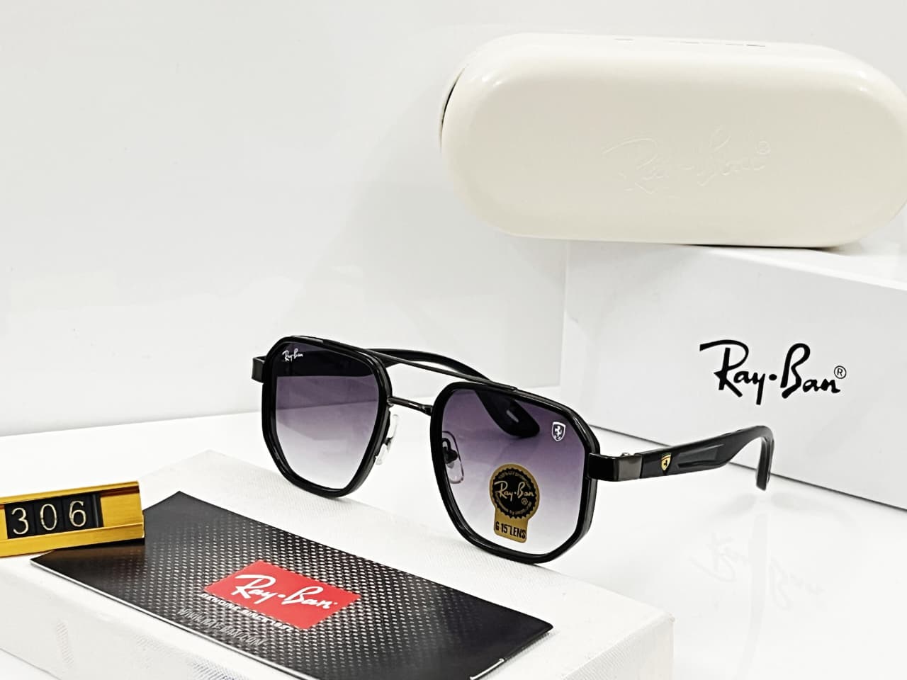 Buy First Copy Ray-Ban Men's Flat-Top Sunglasses – premium 1:1 master replica with original box packaging. Cash on Delivery available, Free shipping across India, Pan India delivery, UV400 protection lenses