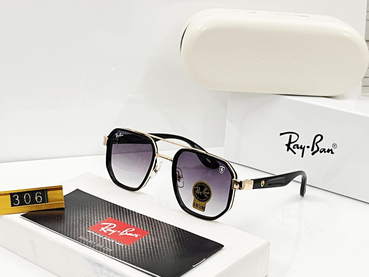 Buy First Copy Ray-Ban Men's Flat-Top Sunglasses – side view showing authentic design. Cash on Delivery available, Free shipping across India, Pan India delivery, UV400 protection lenses