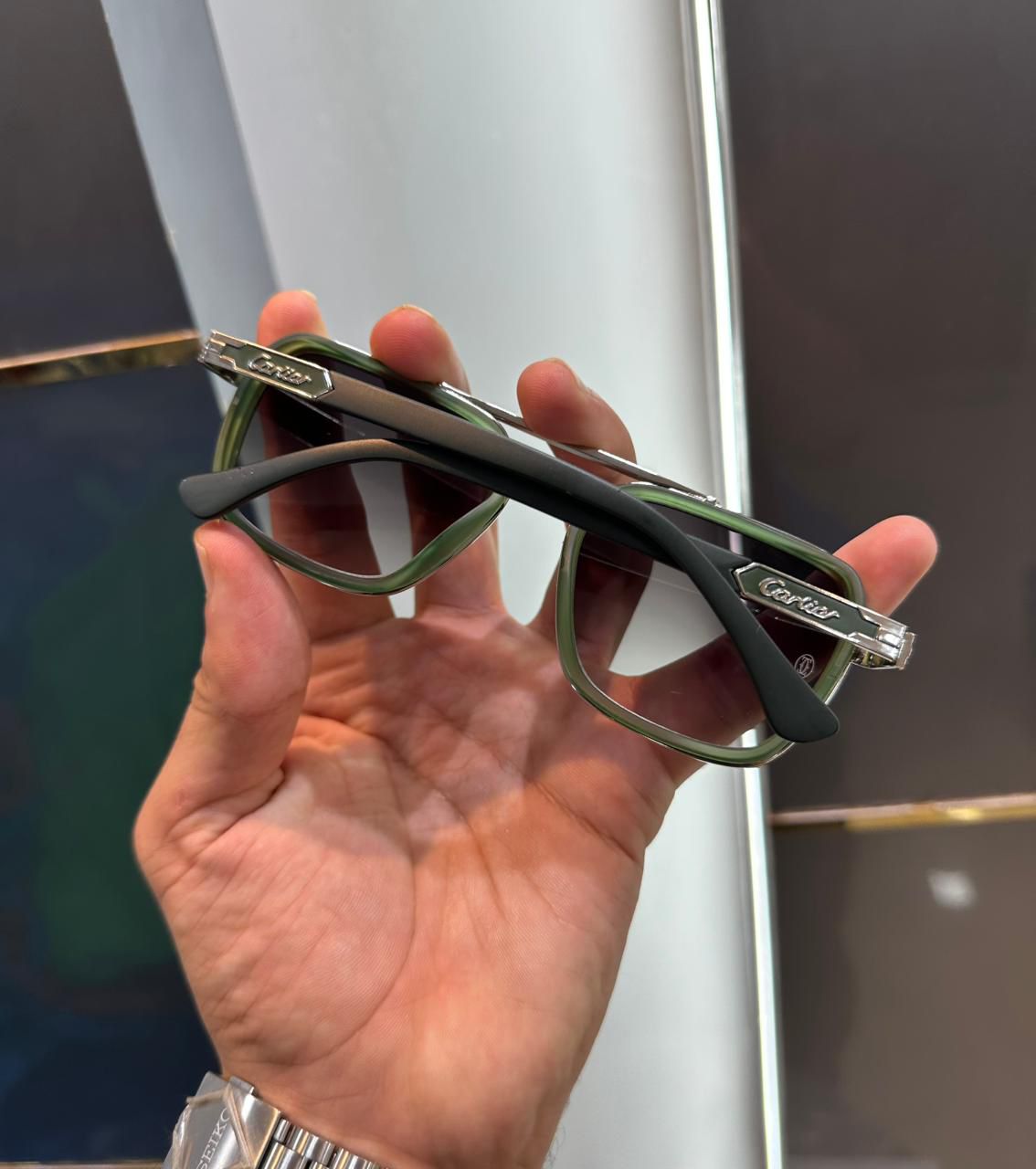 Buy First Copy Cartier Green Square Acetate Frame Men’s Sunglasses - Master Quality 7A Mirror at Lowest Price Online India