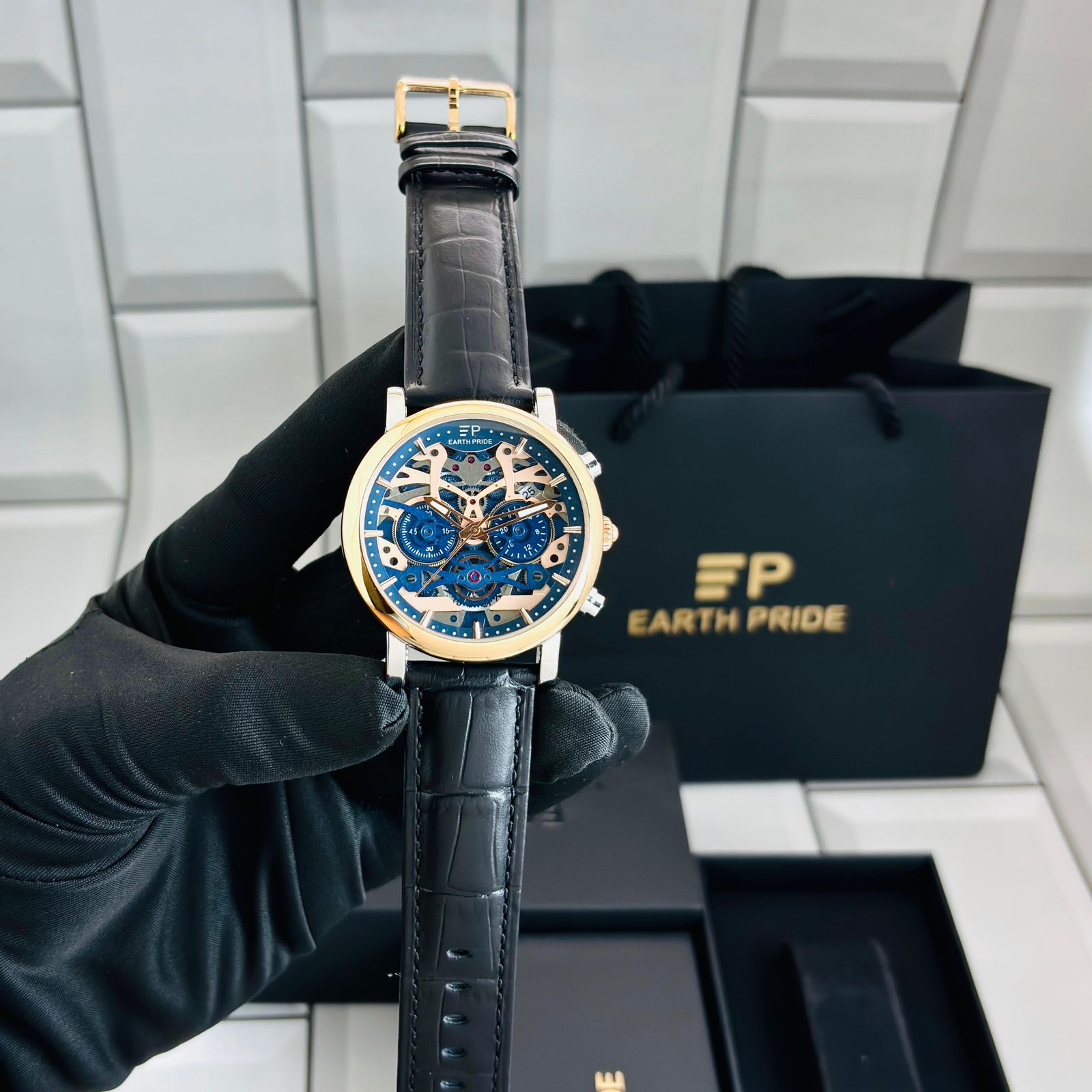 Buy First Copy Earth Pride Royal Blue Open Heart Skeleton Sapphire glass 44mm Swiss Made Automatic Men’s Watch - Master Quality 7A Mirror at Lowest Price Online India