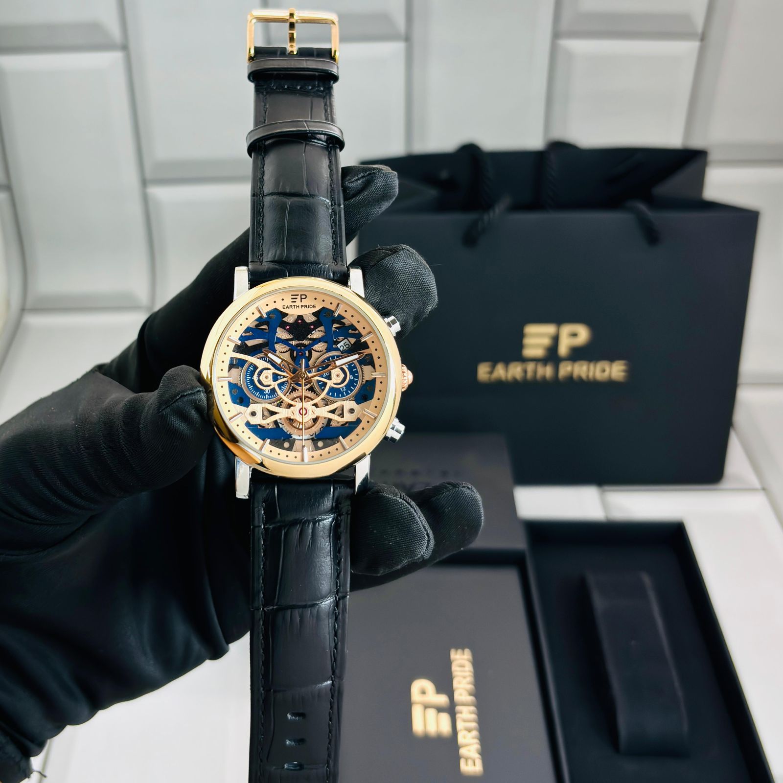 Buy First Copy Earth Pride Royal Blue Open Heart Skeleton Sapphire glass 44mm Swiss Made Automatic Men’s Watch - Master Quality 7A Mirror at Lowest Price Online India