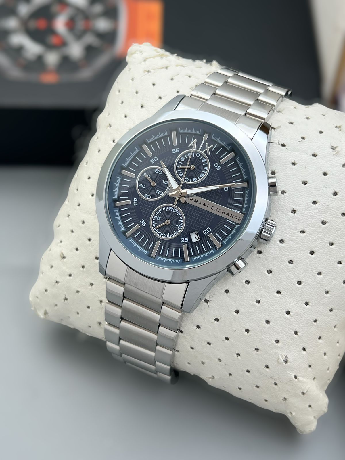 Buy First Copy Emporio Armani Exchange Stainless Steel Chronograph 44mm Quartz Movement Men’s Watch - Master Quality 7A Mirror at Lowest Price Online India