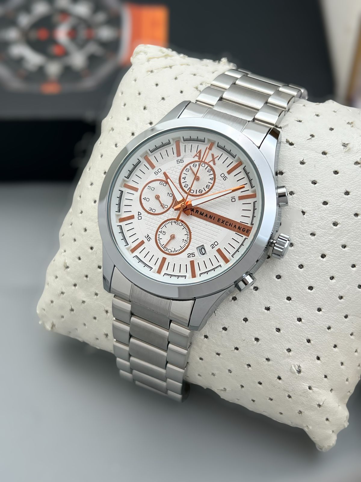 Buy First Copy Emporio Armani Exchange Stainless Steel Chronograph 44mm Quartz Movement Men’s Watch - Master Quality 7A Mirror at Lowest Price Online India