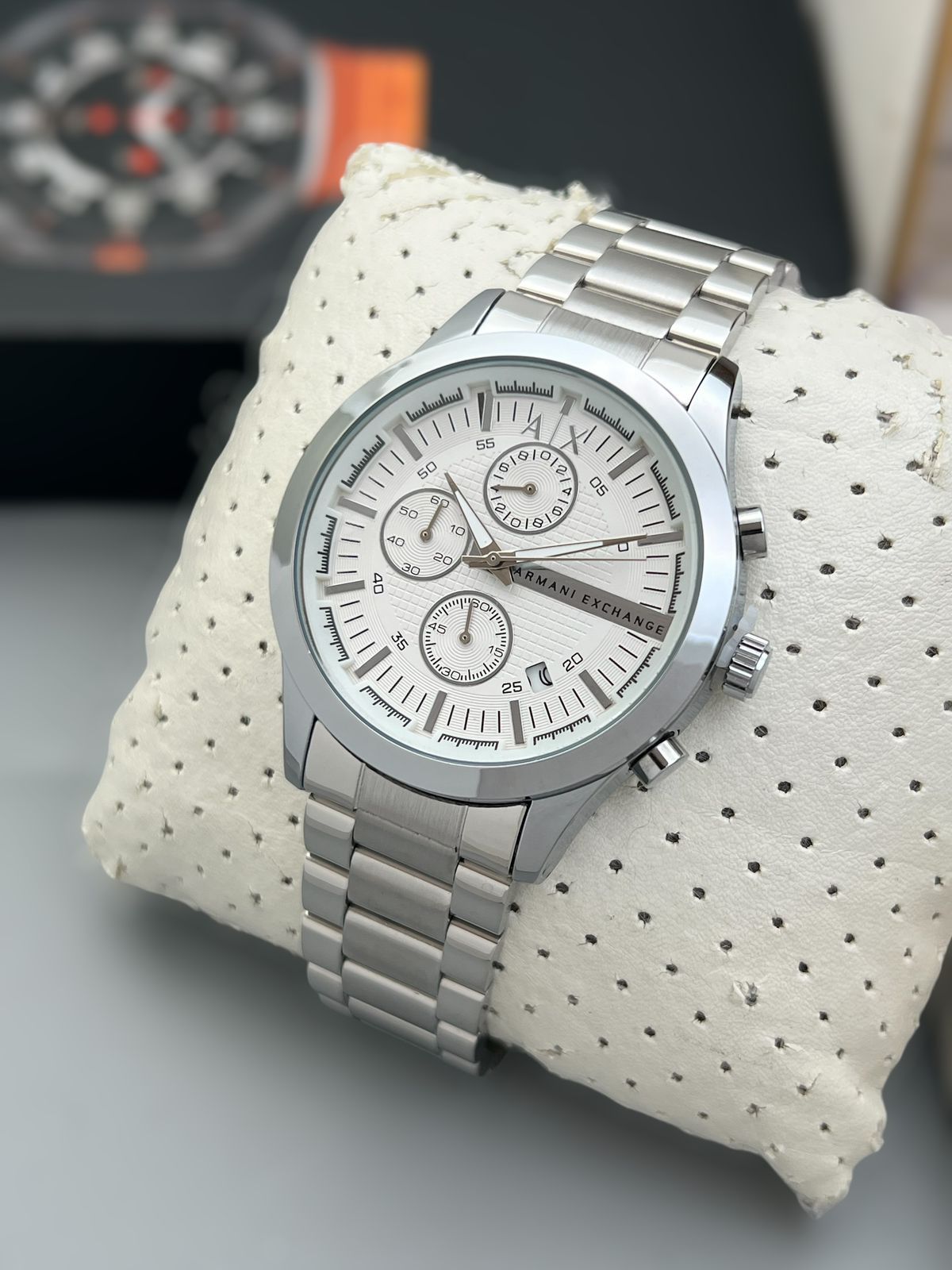 Buy First Copy Emporio Armani Exchange Stainless Steel Chronograph 44mm Quartz Movement Men’s Watch - Master Quality 7A Mirror at Lowest Price Online India