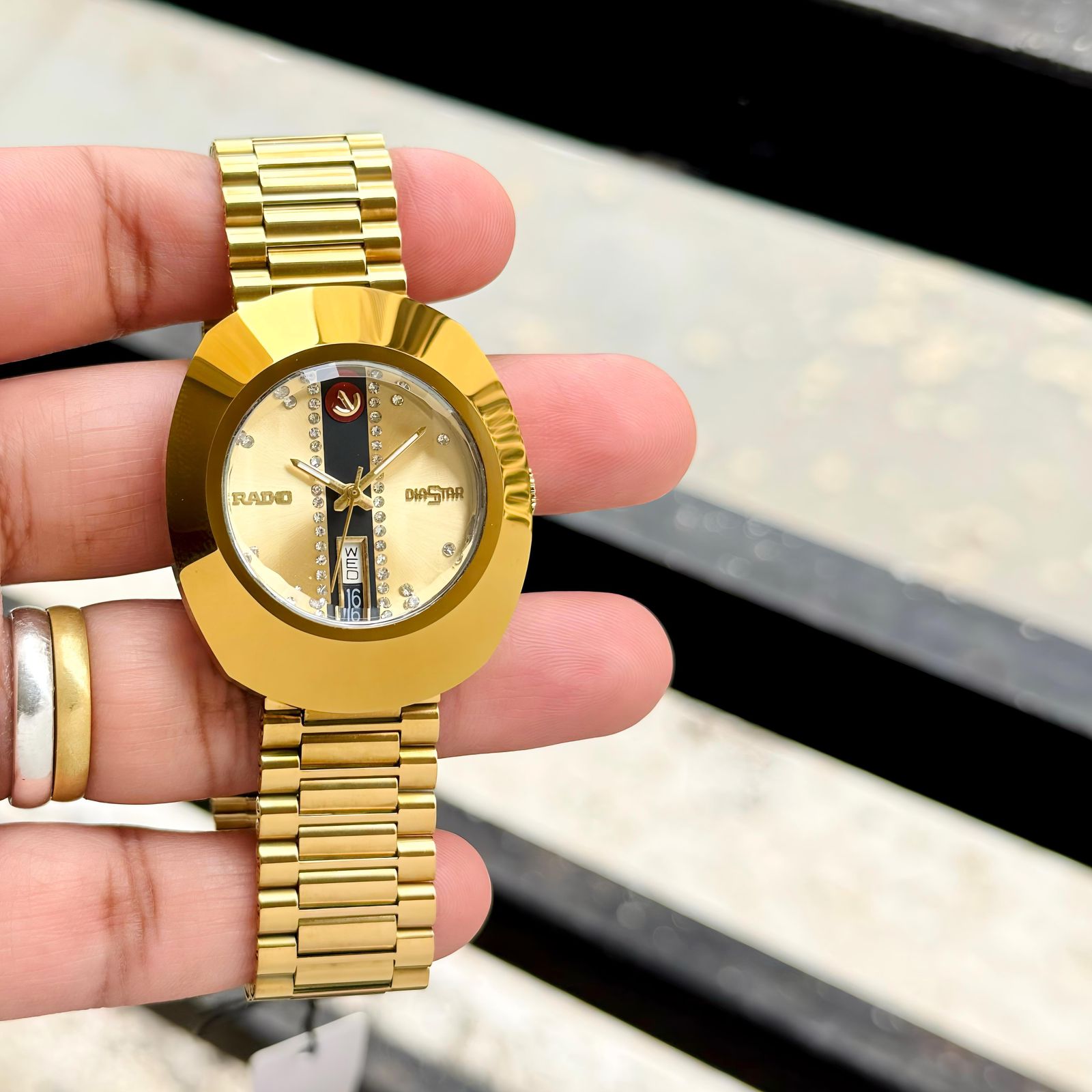 Buy First Copy Rado Diastar Gold Day Date Stainless Steel 35mm Automatic Men’s Watch - Master Quality 7A Mirror at Lowest Price Online India