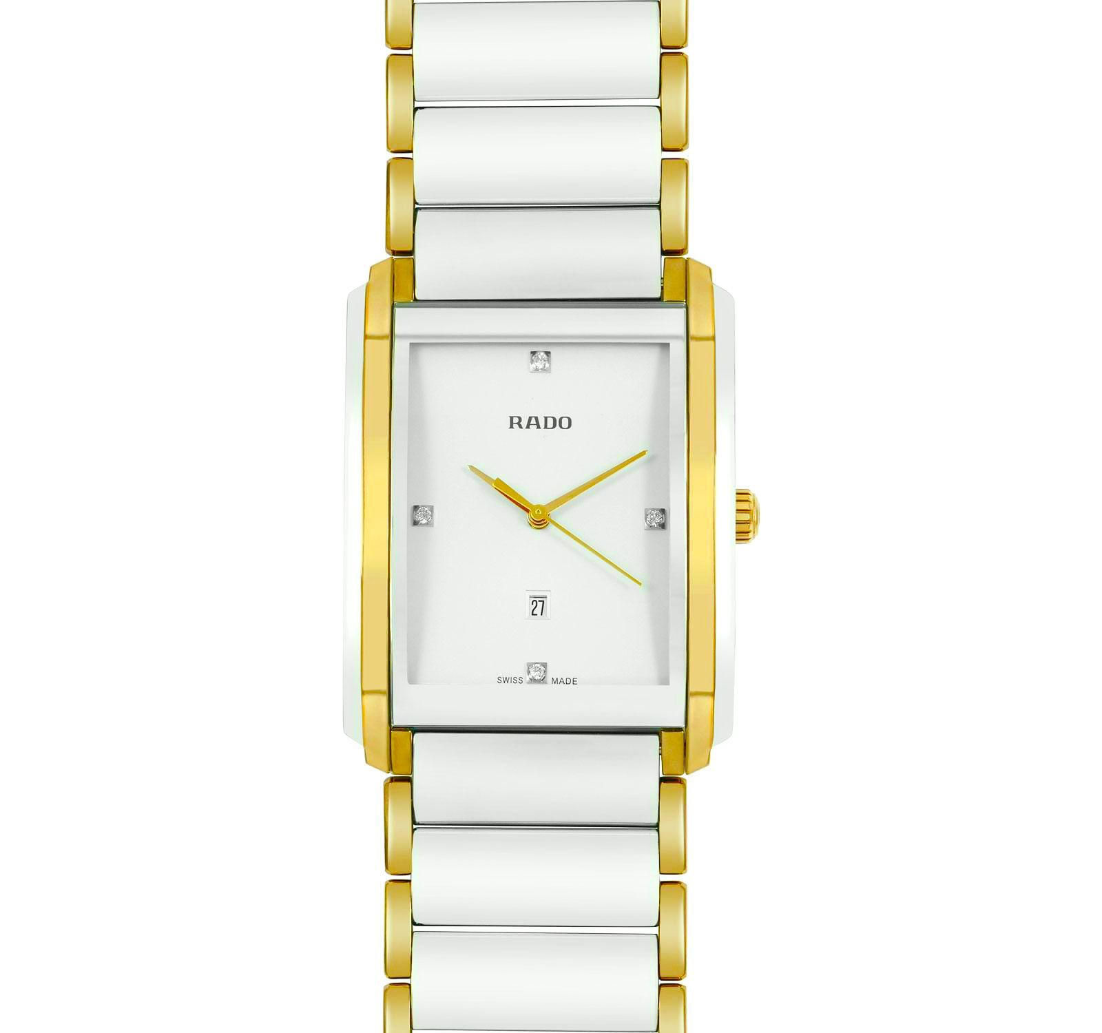 Buy First Copy Rado Integral White Ceramic Gold Rectangular 31mm Quartz Movement Men’s Watch - Master Quality 7A Mirror at Lowest Price Online India