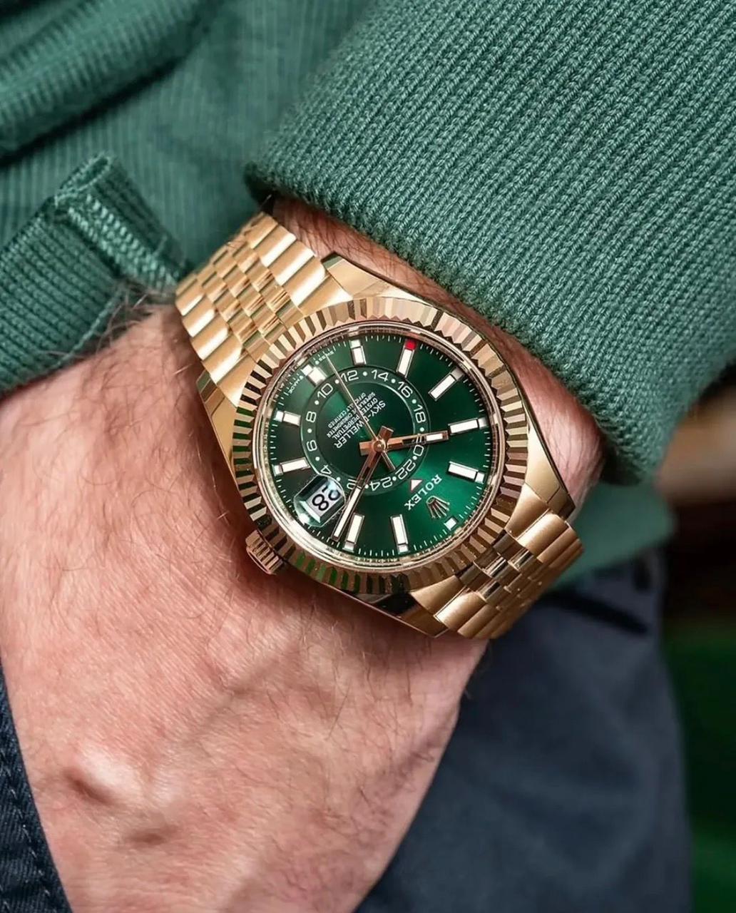 Buy First Copy Rolex Sky-Dweller Green Dial 42mm Automatic Men’s Watch - Master Quality 7A Mirror at Lowest Price Online India
