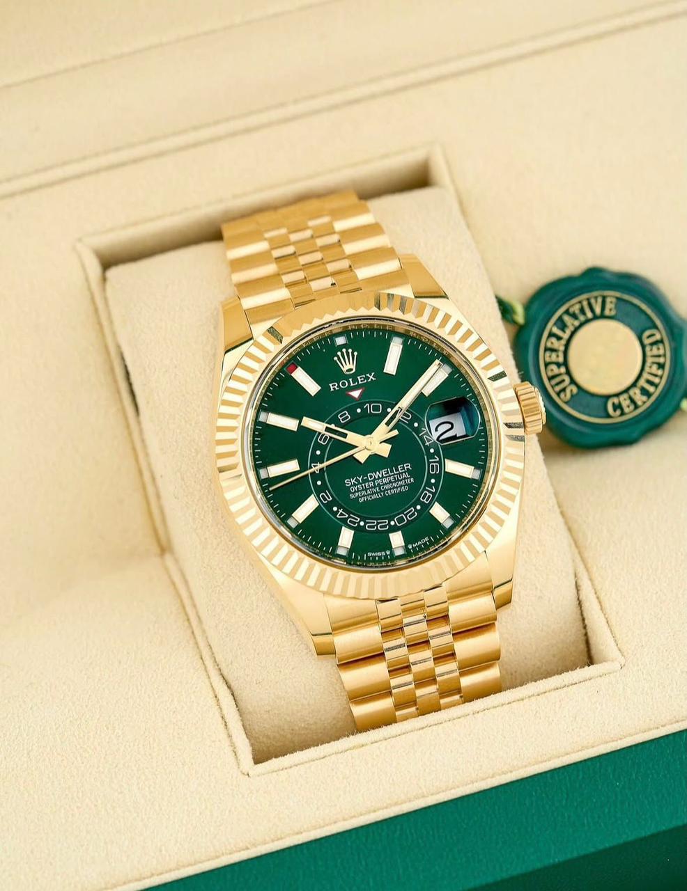 Buy First Copy Rolex Sky-Dweller Green Dial 42mm Automatic Men’s Watch - Master Quality 7A Mirror at Lowest Price Online India