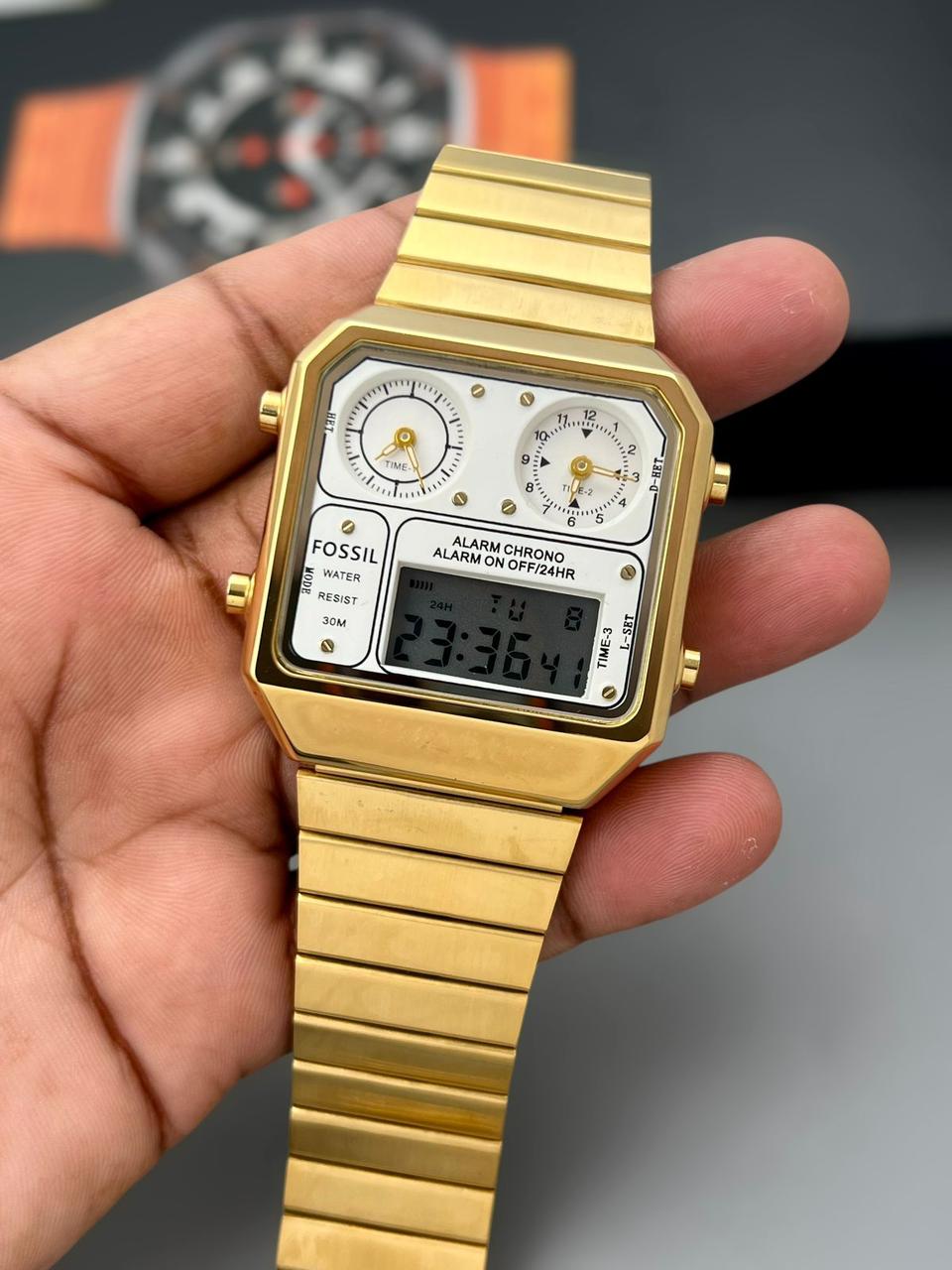 Buy First Copy Fossil Retro Digital Stainless Steel Two tone Chronograph 42mm Men’s Watch - Master Quality 7A Mirror at Lowest Price Online India