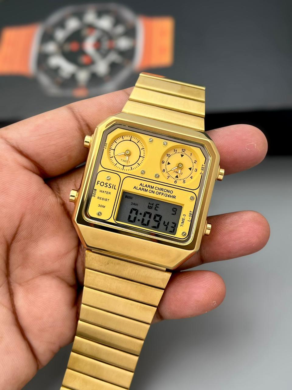 Buy First Copy Fossil Retro Digital Stainless Steel Two tone Chronograph 42mm Men’s Watch - Master Quality 7A Mirror at Lowest Price Online India