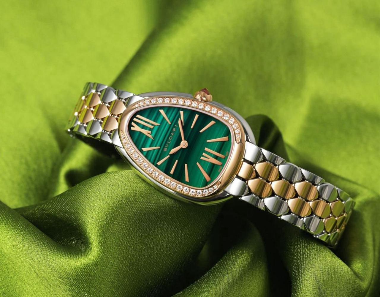 Buy First Copy Bvlgari Serpenti Malachite Green Diamond Stainless Steel Rose Gold Women’s  Watch - Master Quality 7A Mirror at Lowest Price Online India