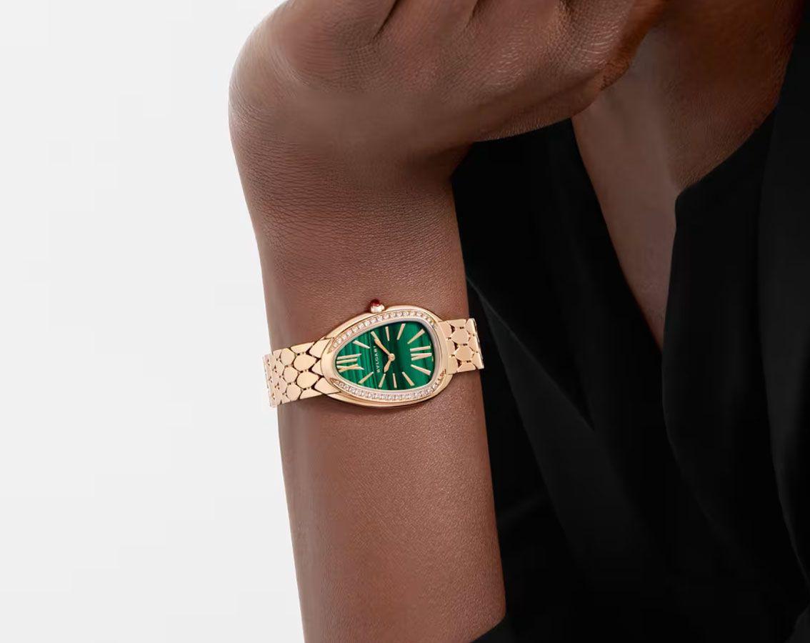 Buy First Copy Bvlgari Serpenti Malachite Green Diamond Stainless Steel Rose Gold Women’s  Watch - Master Quality 7A Mirror at Lowest Price Online India