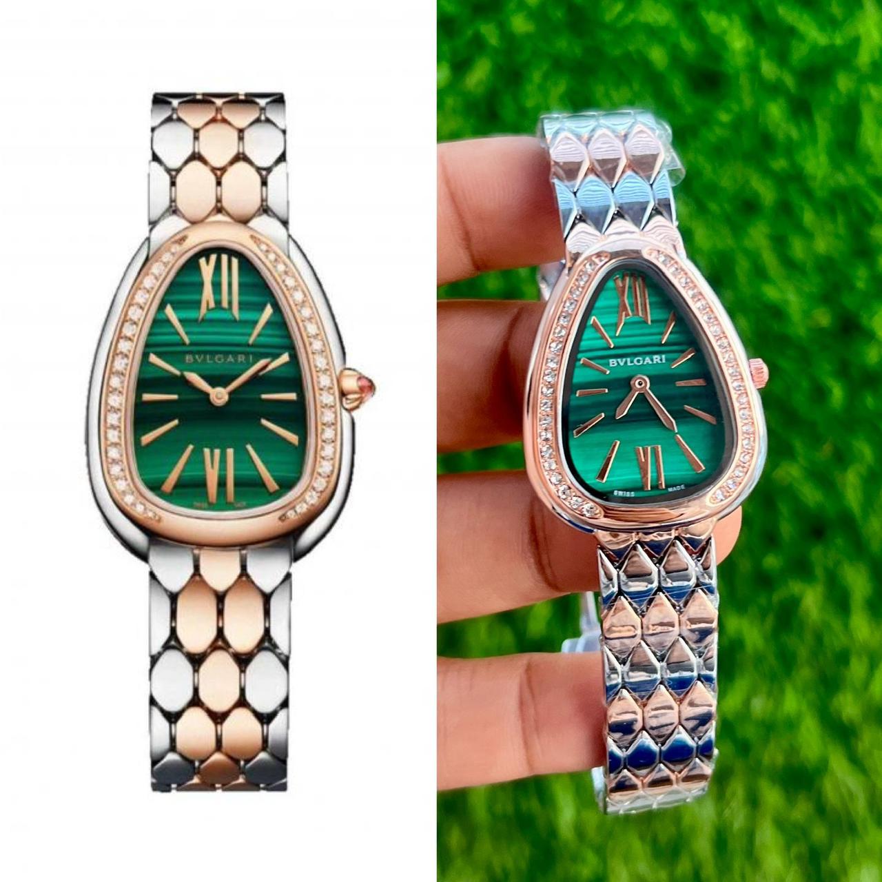 Buy First Copy Bvlgari Serpenti Malachite Green Diamond Stainless Steel Rose Gold Women’s  Watch - Master Quality 7A Mirror at Lowest Price Online India