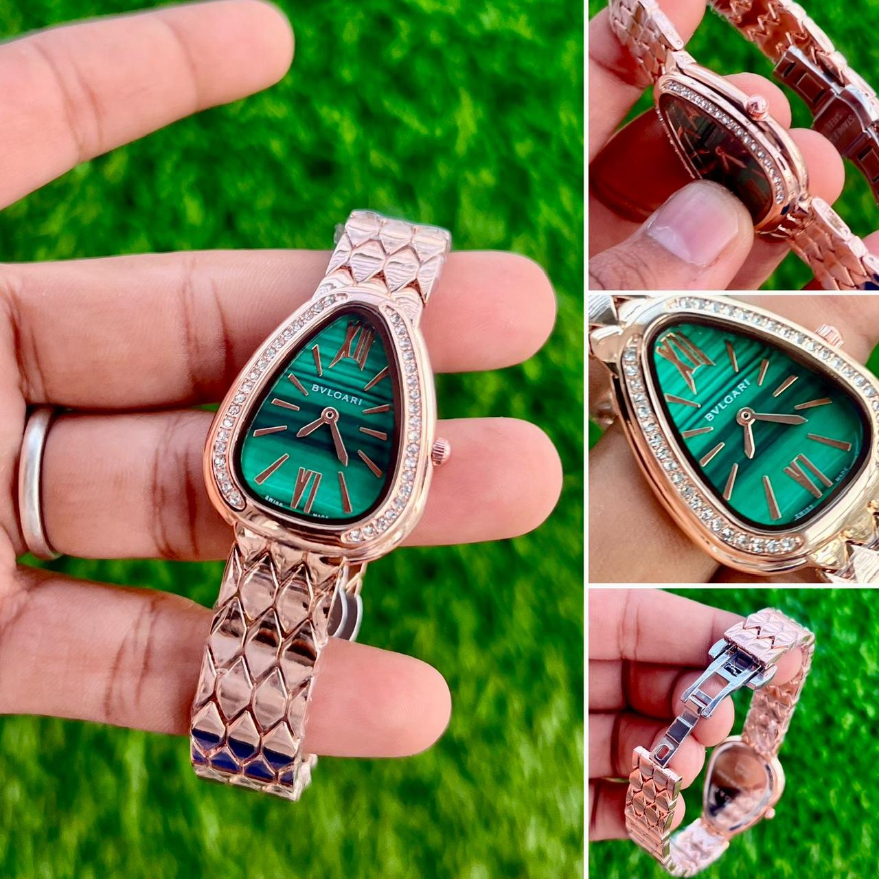Buy First Copy Bvlgari Serpenti Malachite Green Diamond Stainless Steel Rose Gold Women’s  Watch - Master Quality 7A Mirror at Lowest Price Online India