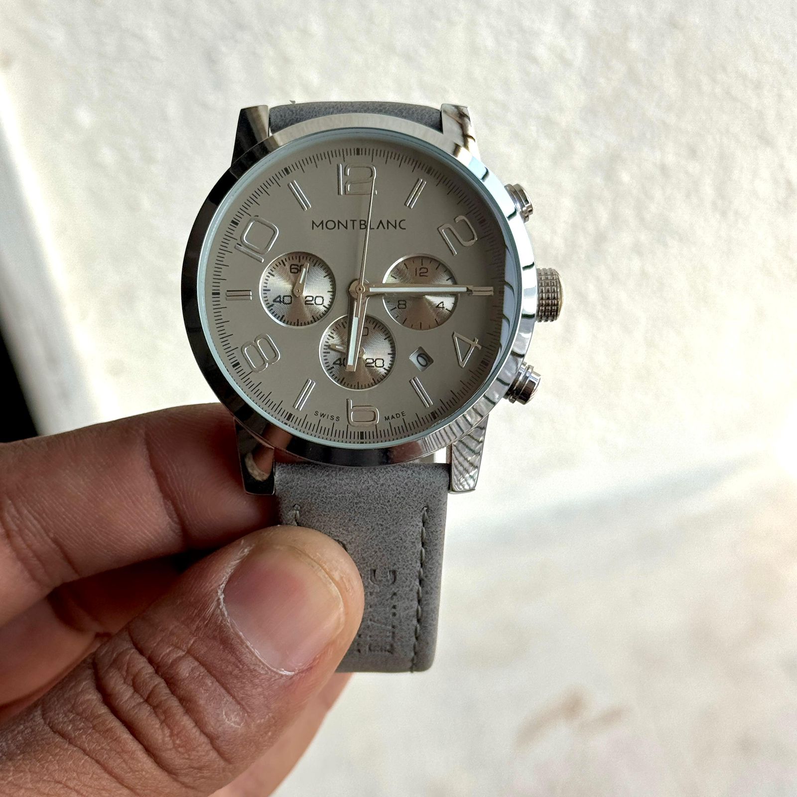 Buy First Copy Montblanc Silver Cream Chronograph 43mm Quartz Movement Men’s Watch - Master Quality 7A Mirror at Lowest Price Online India