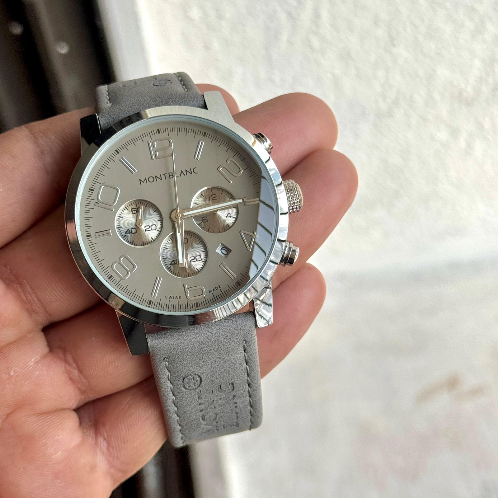Buy First Copy Montblanc Silver Cream Chronograph 43mm Quartz Movement Men’s Watch - Master Quality 7A Mirror at Lowest Price Online India