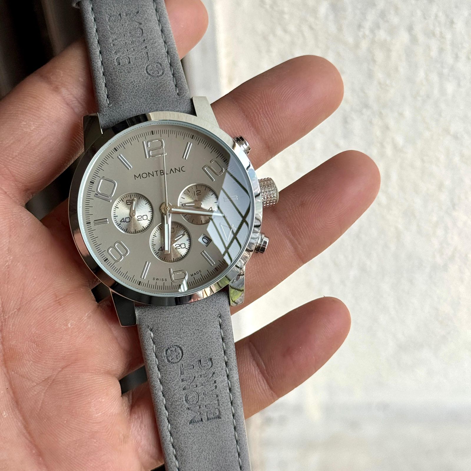 Buy First Copy Montblanc Silver Cream Chronograph 43mm Quartz Movement Men’s Watch - Master Quality 7A Mirror at Lowest Price Online India