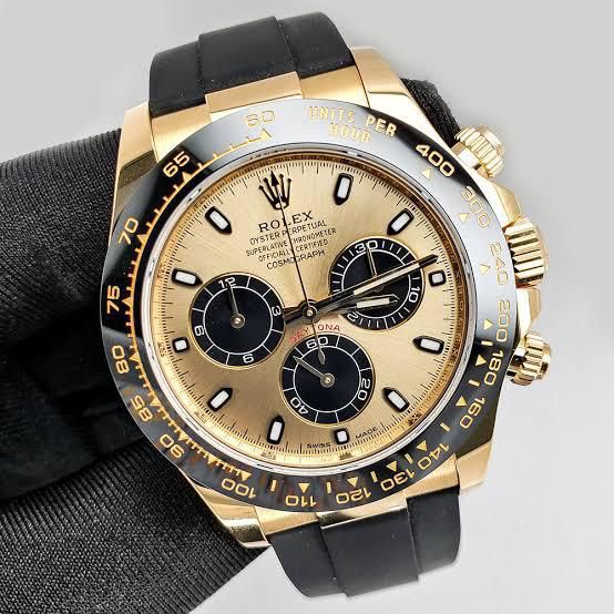 Buy First Copy Rolex Cosmograph Daytona Yellow Gold Black Chronograph 40mm Automatic Men’s Watch - Master Quality 7A Mirror at Lowest Price Online India