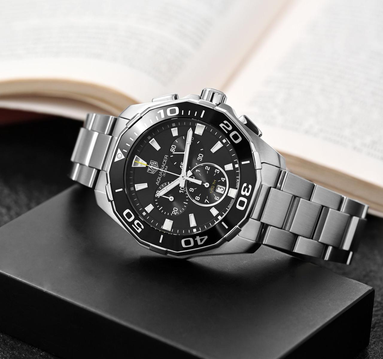 Buy First Copy TAG Heuer Aquaracer 300M Black Dial Stainless Steel Chronograph 42mm Quartz Movement Men’s Watch - Master Quality 7A Mirror at Lowest Price Online India