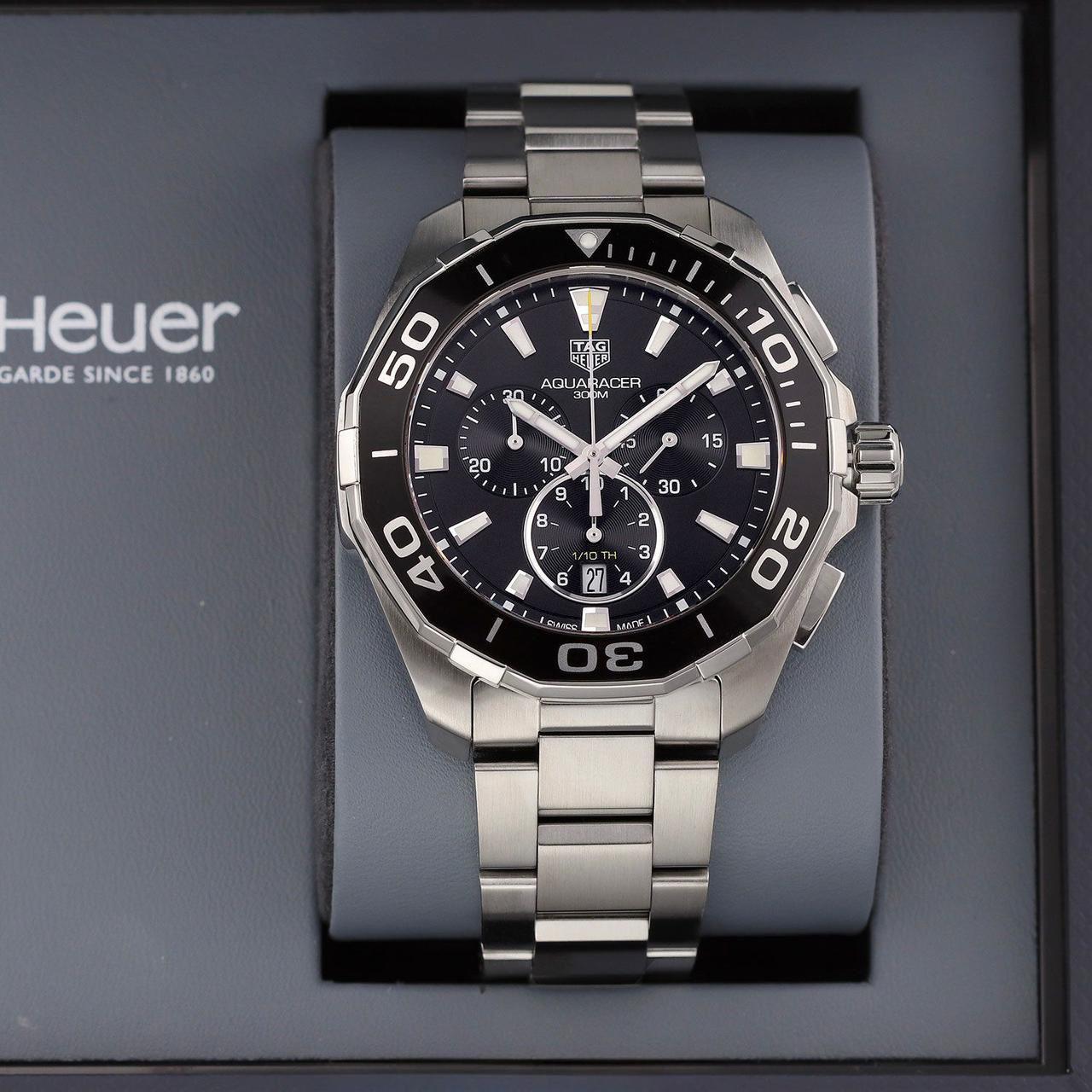 Buy First Copy TAG Heuer Aquaracer 300M Black Dial Stainless Steel Chronograph 42mm Quartz Movement Men’s Watch - Master Quality 7A Mirror at Lowest Price Online India