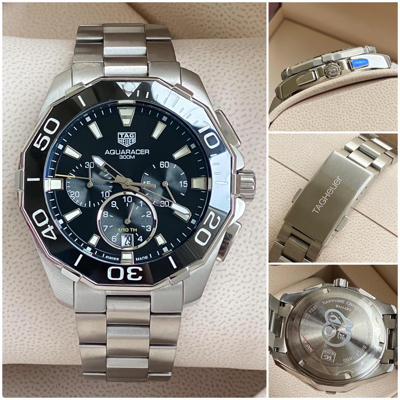 Buy First Copy TAG Heuer Aquaracer 300M Black Dial Stainless Steel Chronograph 42mm Quartz Movement Men’s Watch - Master Quality 7A Mirror at Lowest Price Online India