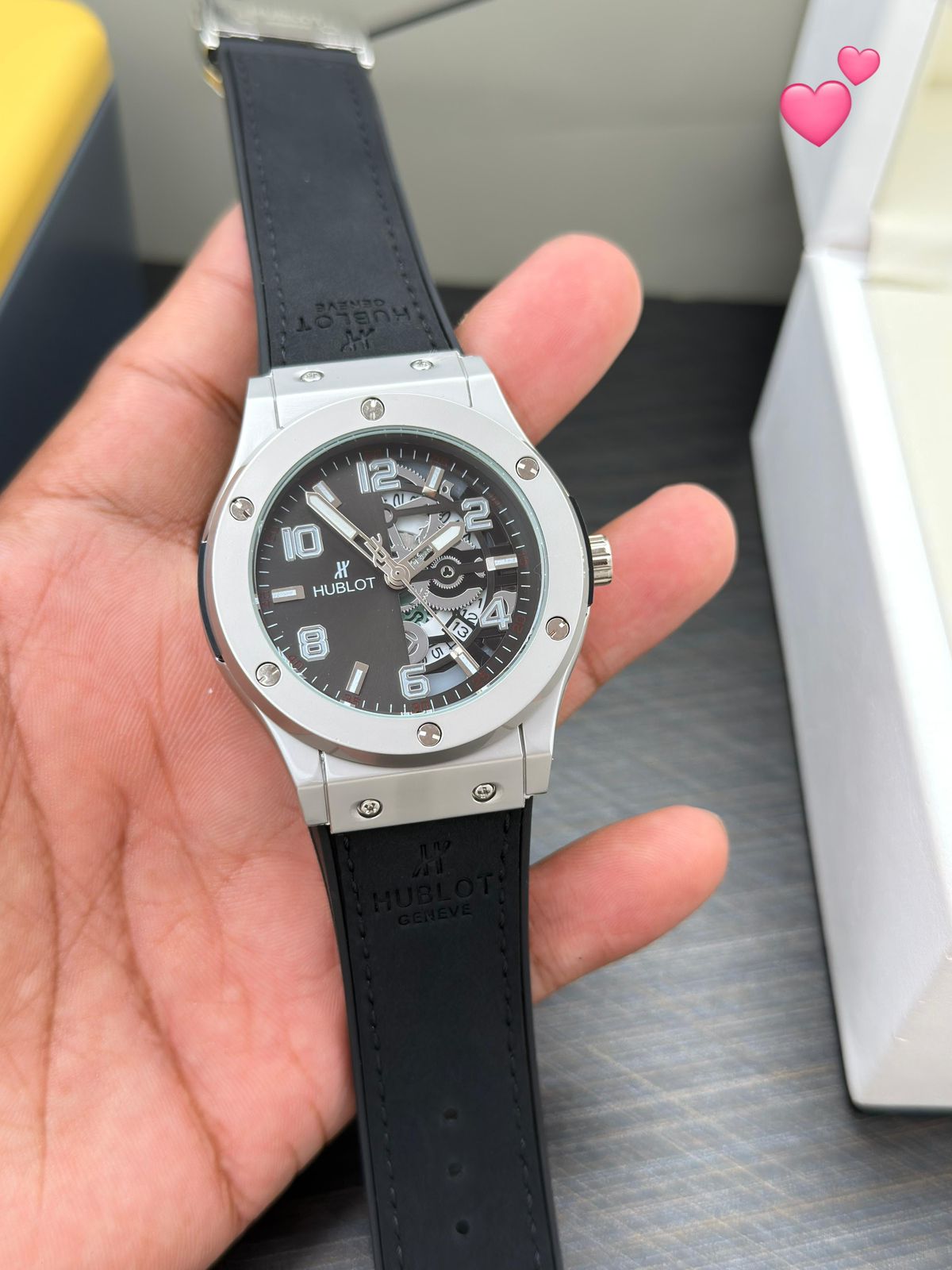 Buy First Copy Hublot Classic Fusion Silver Case Black Skeleton Dial Rubber Strap 42mm Men’s Watch - Master Quality 7A Mirror at Lowest Price Online India
