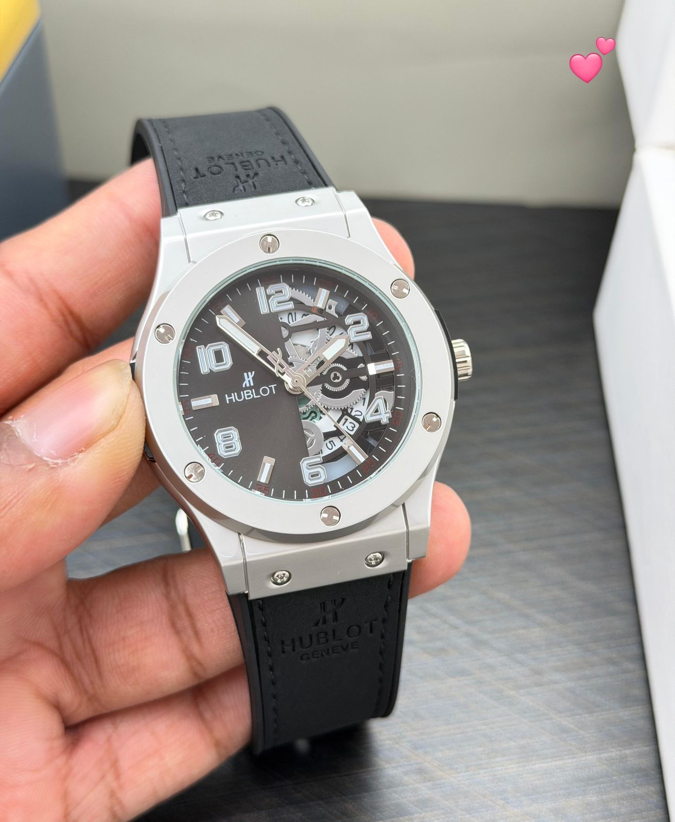 Buy First Copy Hublot Classic Fusion Silver Case Black Skeleton Dial Rubber Strap 42mm Men’s Watch - Master Quality 7A Mirror at Lowest Price Online India