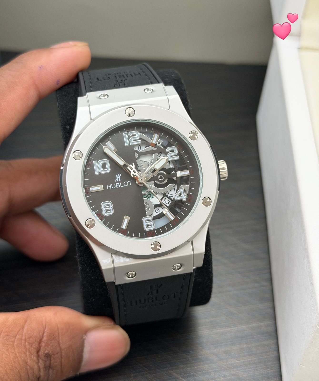 Buy First Copy Hublot Classic Fusion Silver Case Black Skeleton Dial Rubber Strap 42mm Men’s Watch - Master Quality 7A Mirror at Lowest Price Online India