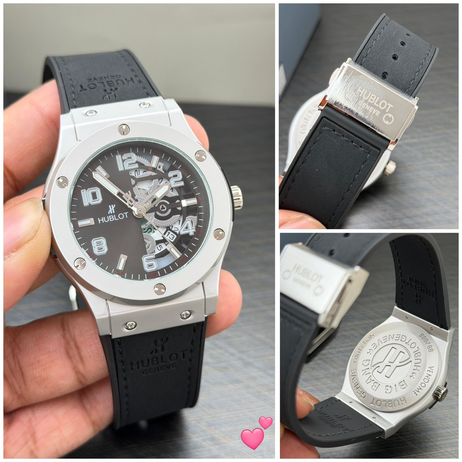 Buy First Copy Hublot Classic Fusion Silver Case Black Skeleton Dial Rubber Strap 42mm Men’s Watch - Master Quality 7A Mirror at Lowest Price Online India