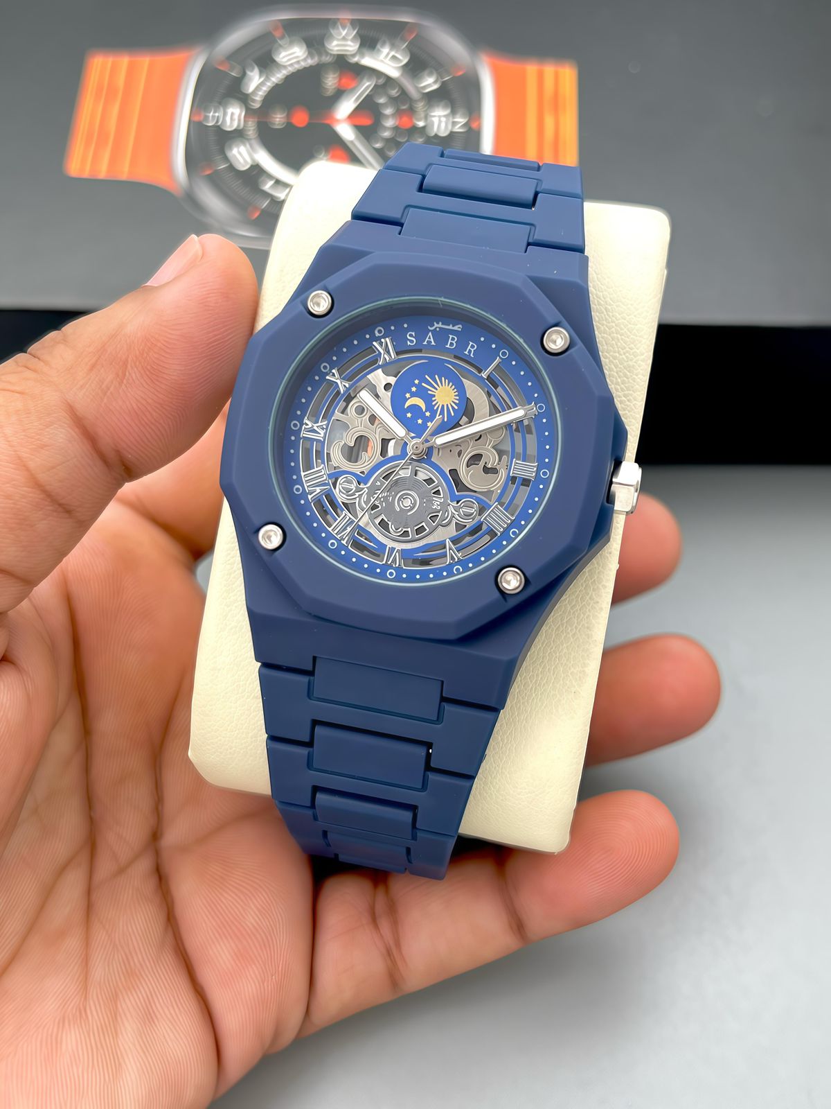 Buy First Copy SABR Black Skeleton Sun Moon Dial 42mm Quartz Movement Men’s Watch - Master Quality 7A Mirror at Lowest Price Online India