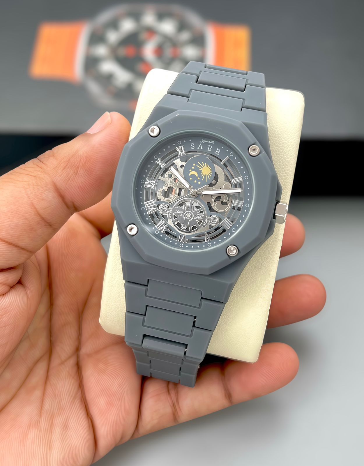Buy First Copy SABR Black Skeleton Sun Moon Dial 42mm Quartz Movement Men’s Watch - Master Quality 7A Mirror at Lowest Price Online India