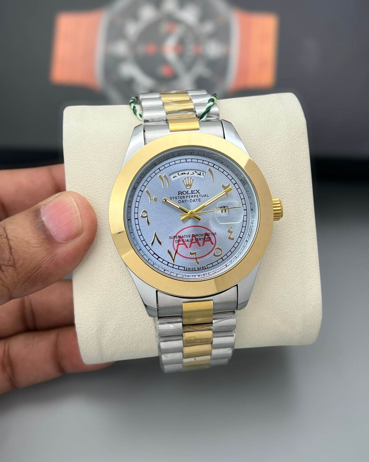 Buy First Copy Rolex Day Date Arabic Dial Stainless Steel 42mm Quartz Movement Men’s Watch - Master Quality 7A Mirror at Lowest Price Online India