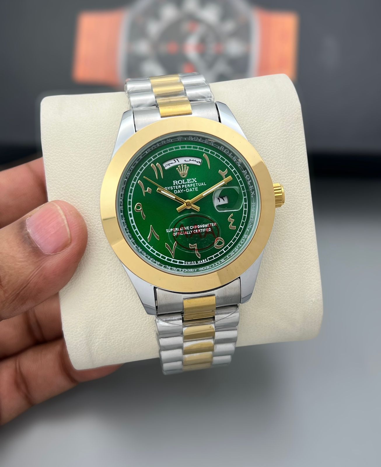 Buy First Copy Rolex Day Date Arabic Dial Stainless Steel 42mm Quartz Movement Men’s Watch - Master Quality 7A Mirror at Lowest Price Online India