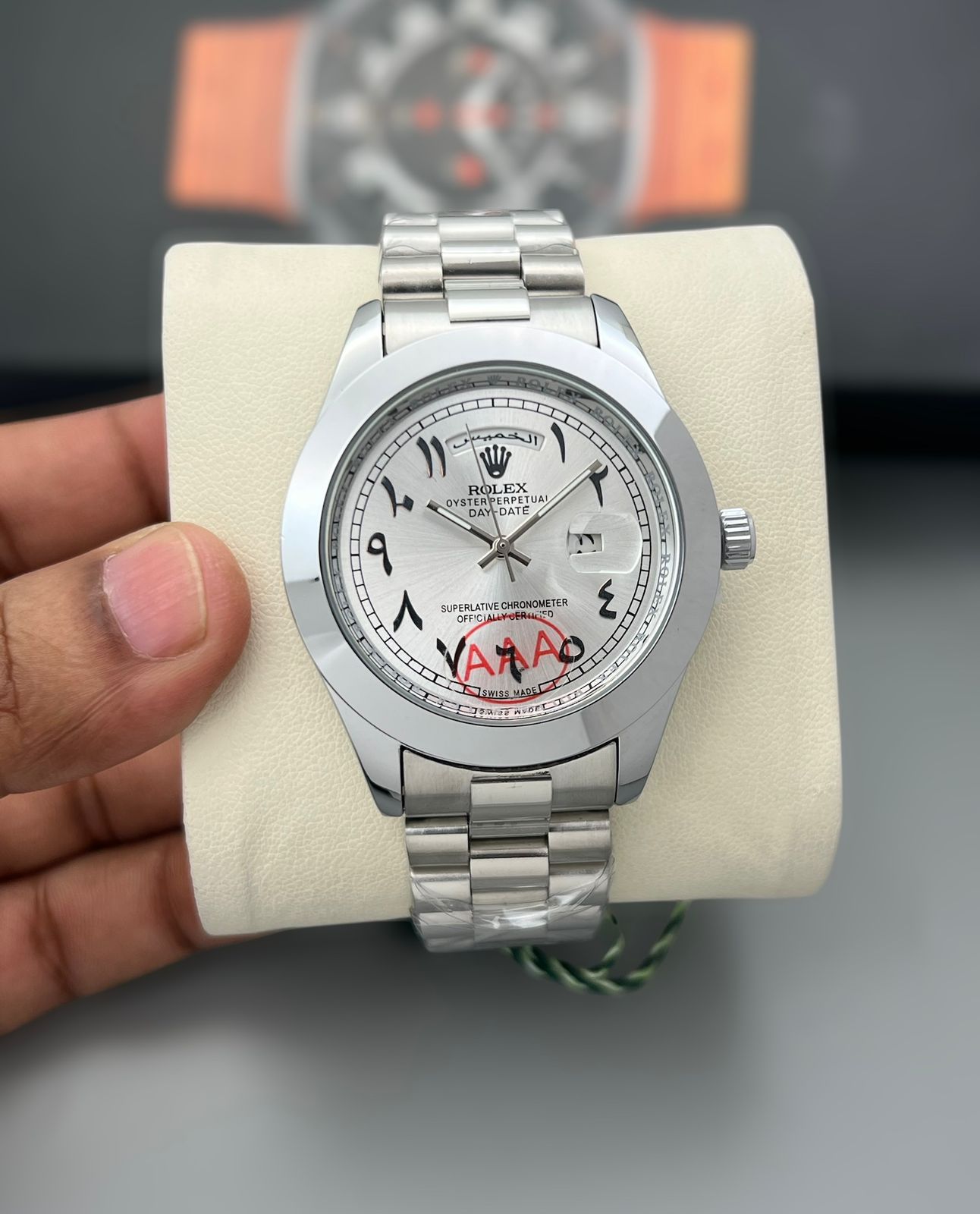 Buy First Copy Rolex Day Date Arabic Dial Stainless Steel 42mm Quartz Movement Men’s Watch - Master Quality 7A Mirror at Lowest Price Online India