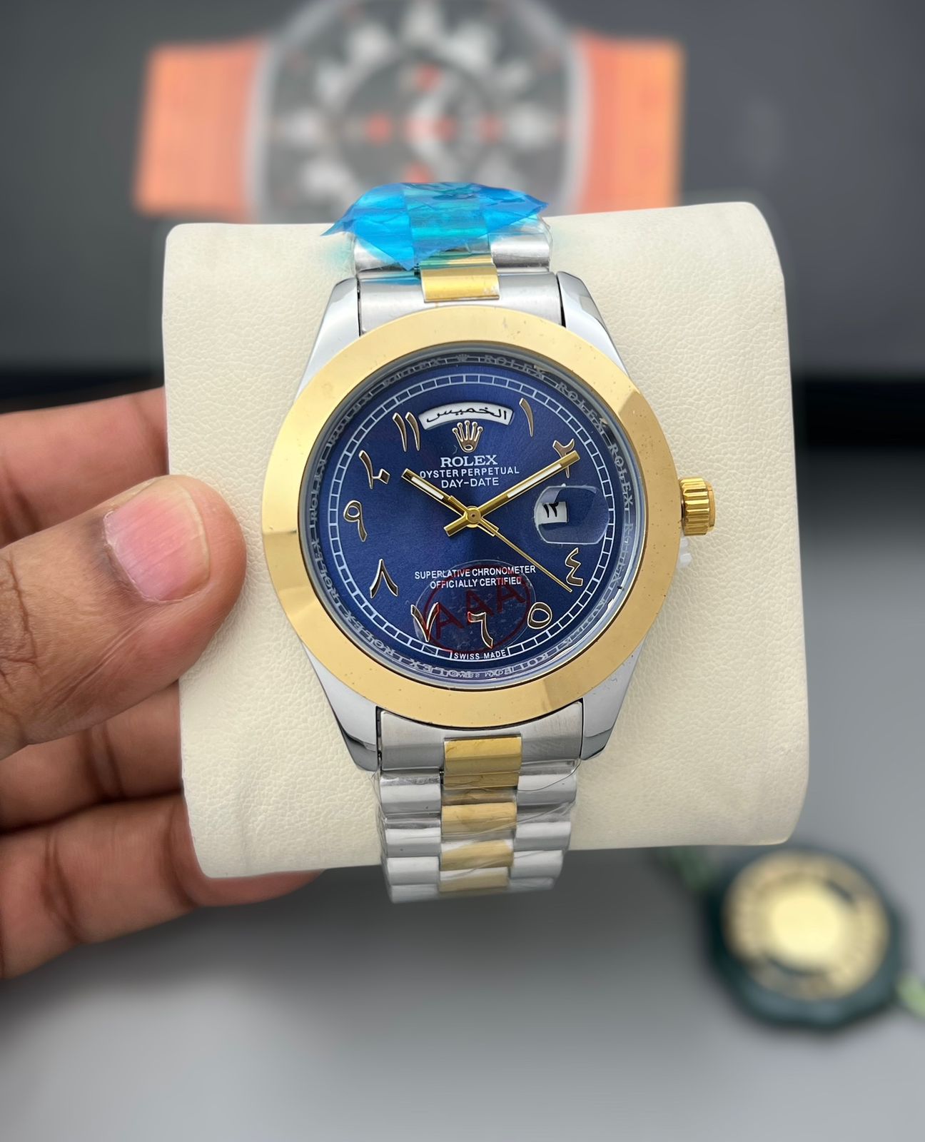 Buy First Copy Rolex Day Date Arabic Dial Stainless Steel 42mm Quartz Movement Men’s Watch - Master Quality 7A Mirror at Lowest Price Online India