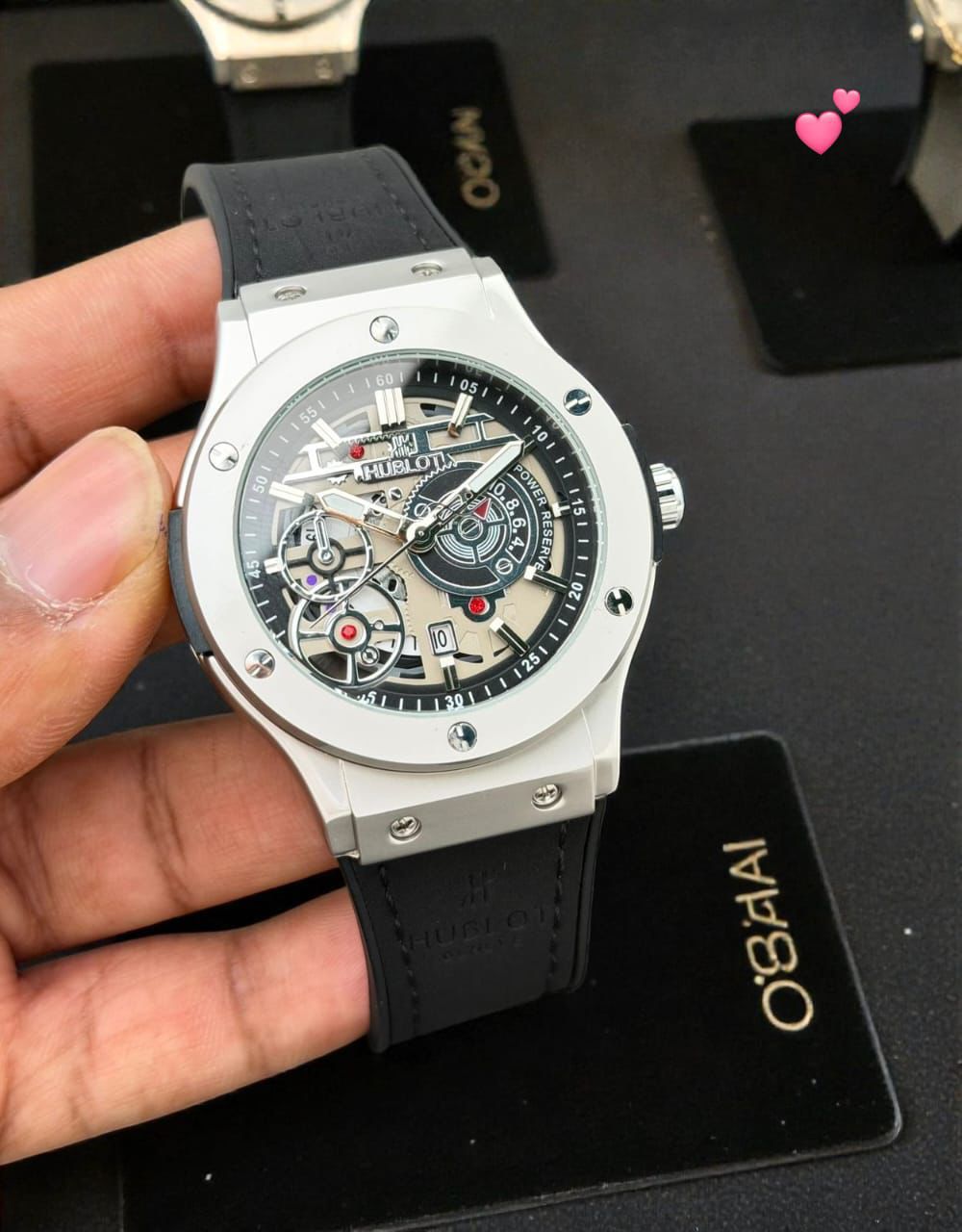 Buy First Copy Hublot Skeleton Silver Case 44mm Quartz Movement Men’s Watch - Master Quality 7A Mirror at Lowest Price Online India